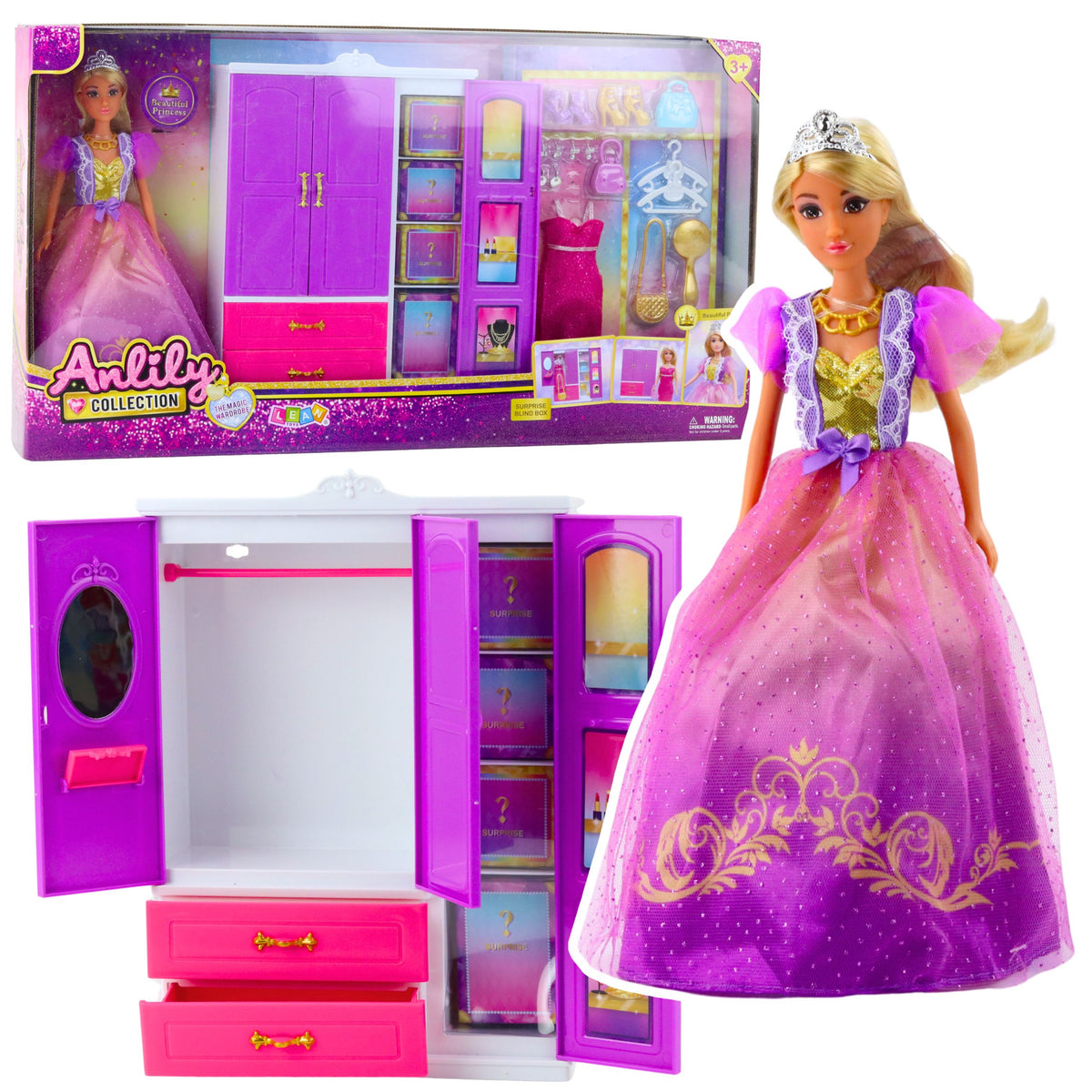 Anlily Doll Wardrobe With Shelves Drawers Dressing Room Accessories 24 Pcs.
