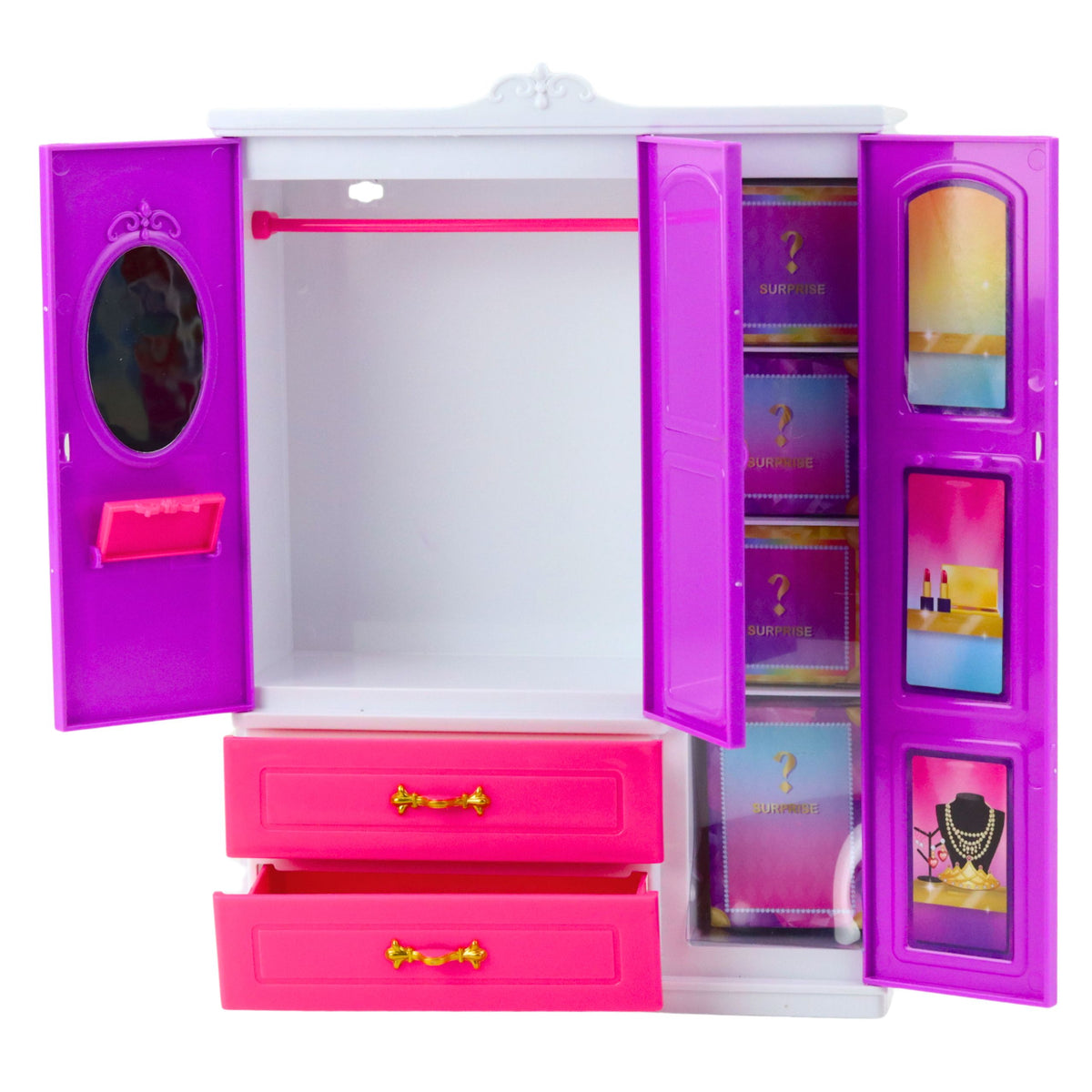 Anlily Doll Wardrobe With Shelves Drawers Dressing Room Accessories 24 Pcs.