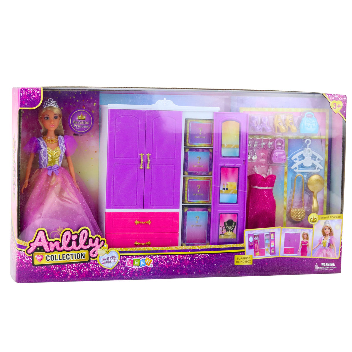 Anlily Doll Wardrobe With Shelves Drawers Dressing Room Accessories 24 Pcs.