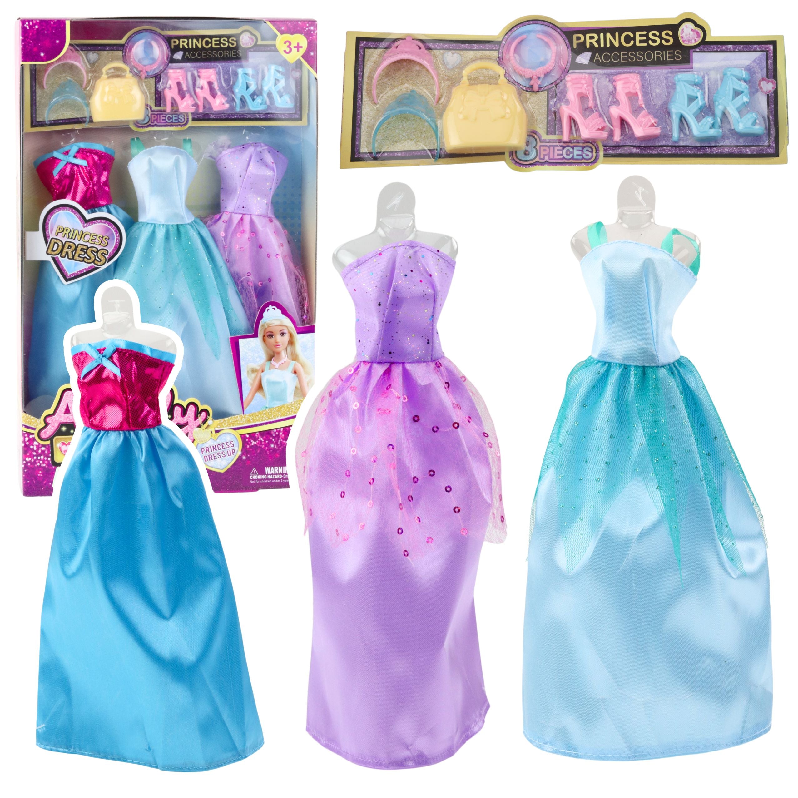Anlily Doll Dress Set Shoes Handbag Crowns Accessories 9 Pcs.