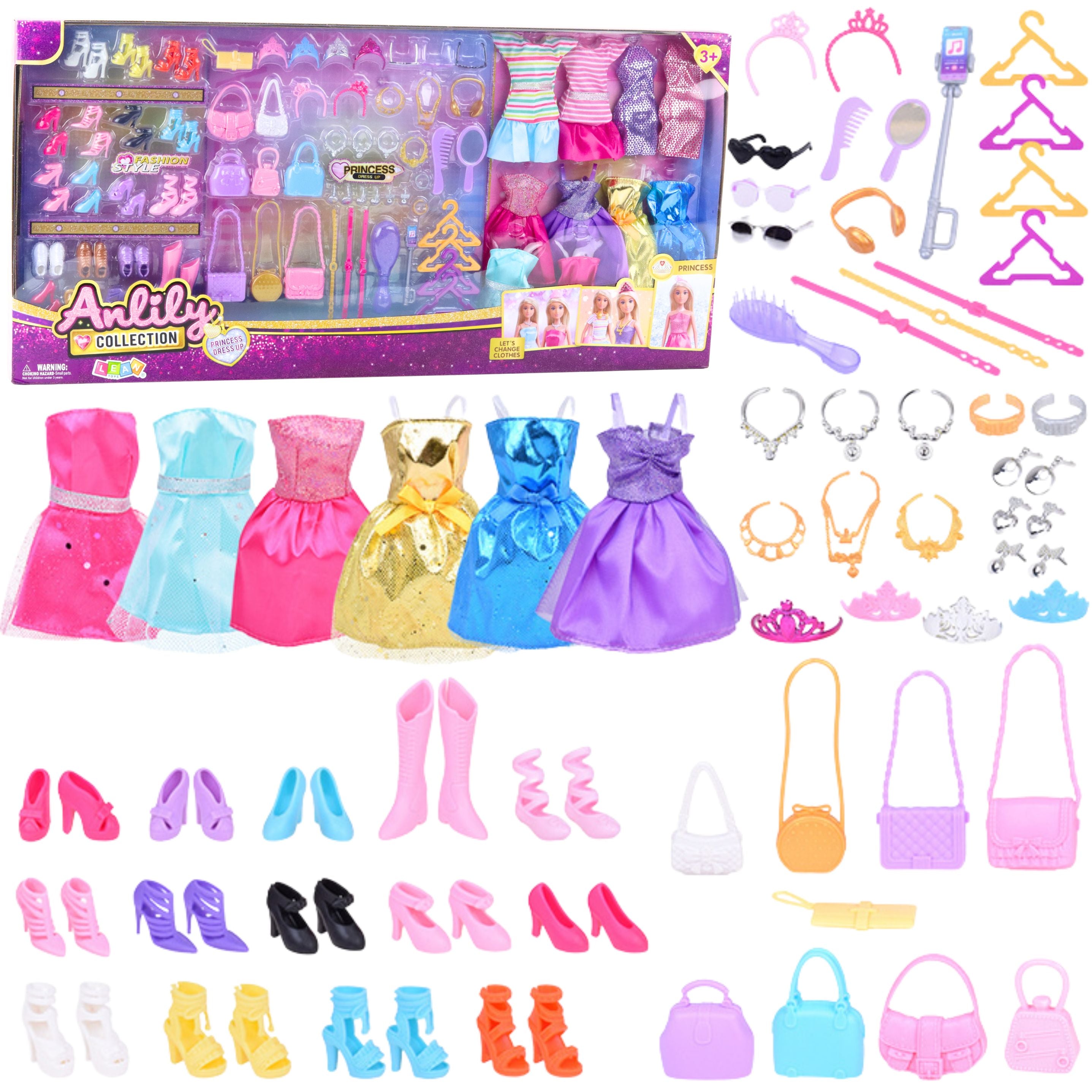 Large Fashion Set Anlily Collection Dresses Accessories 65 Pcs.