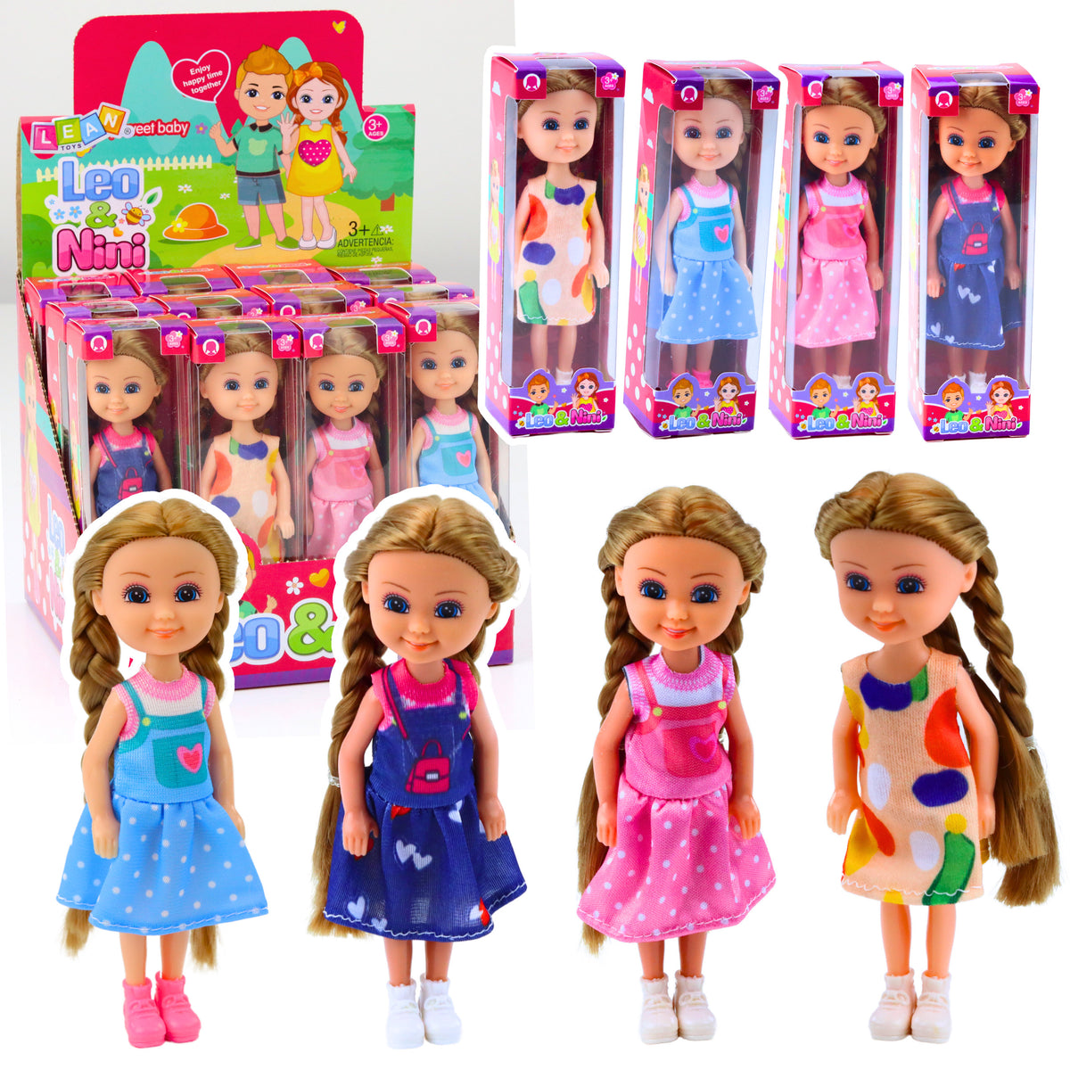 Mini Doll With Long Hair In Dress 15cm Mix