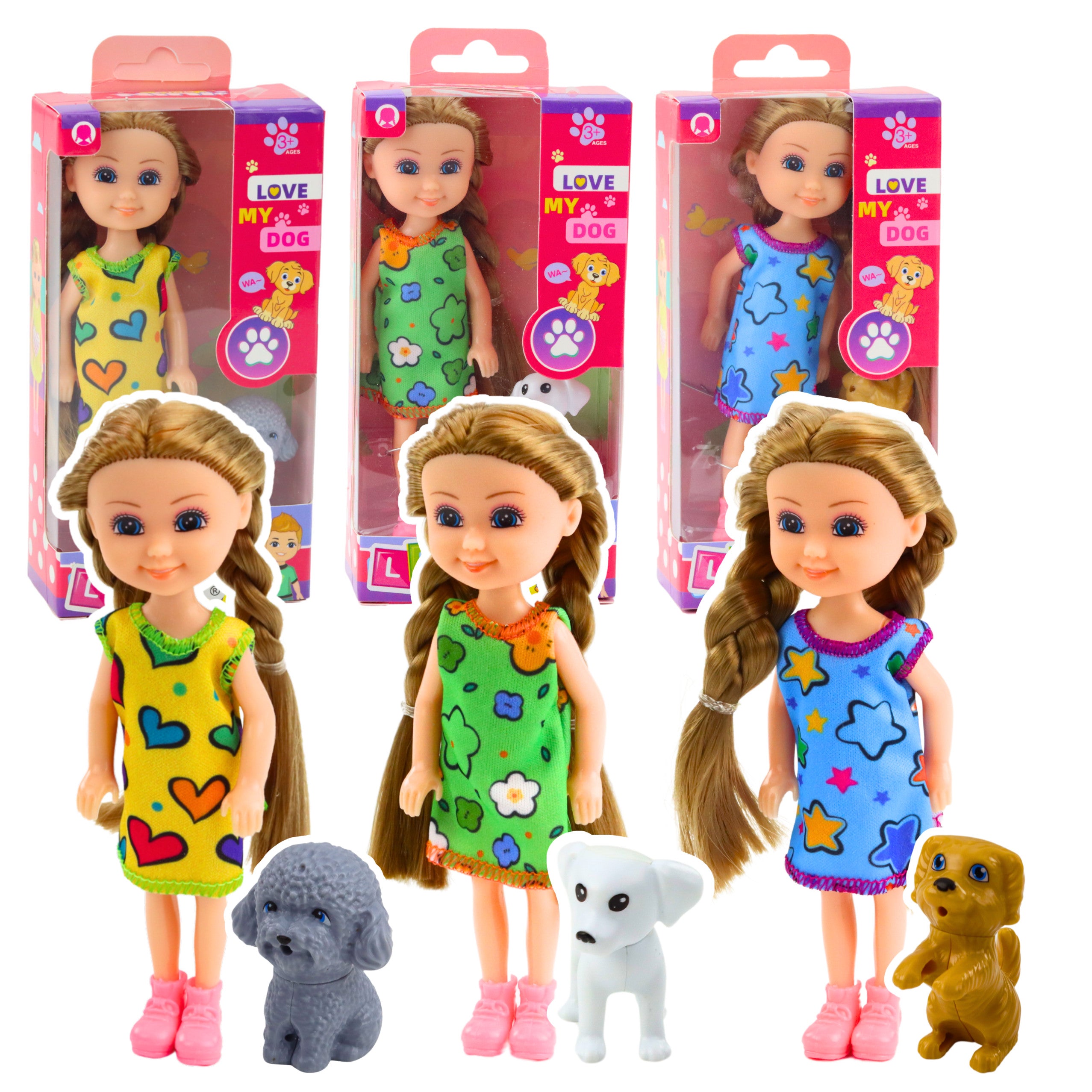 Set Mini Doll In Dress With Dog 14.5cm Mix