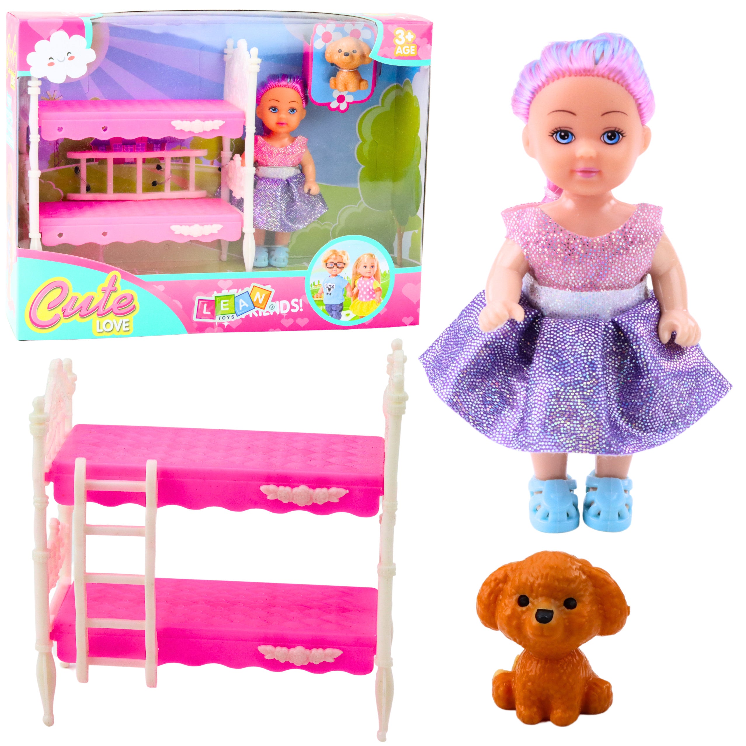 Mini Doll In Dress Double-decker Bed Dog Set
