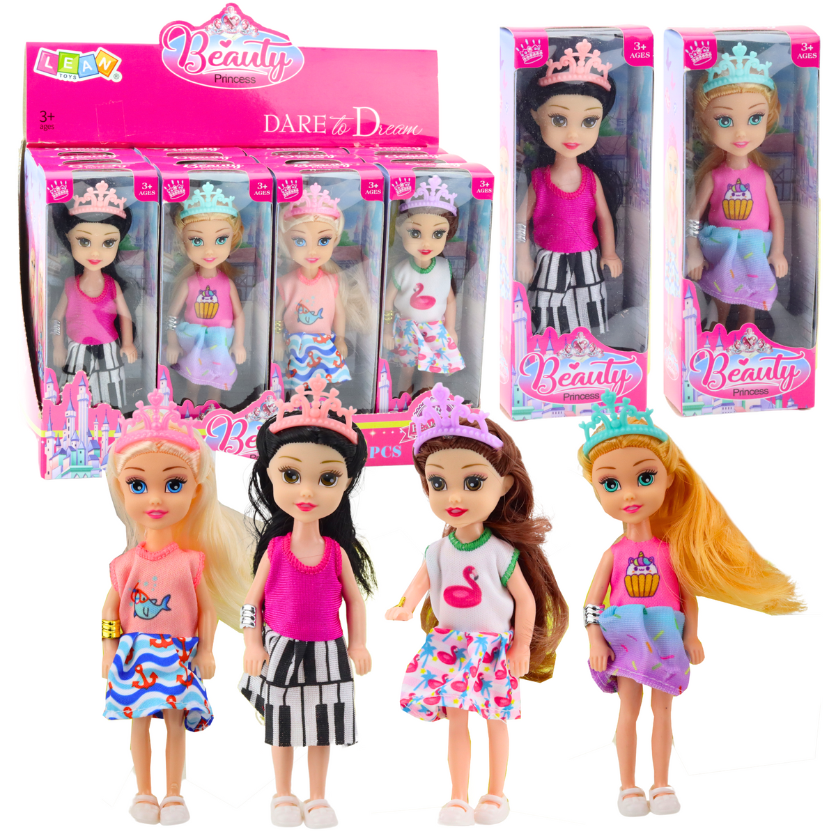 Mini Princess Doll With Crown Colorful Dress 14cm Mix