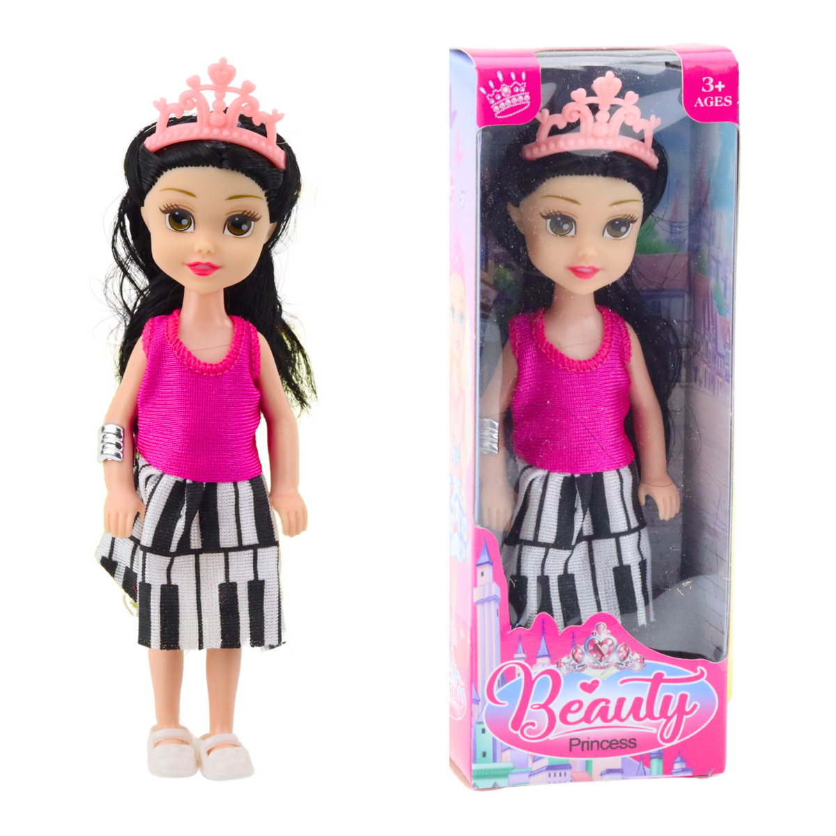 Mini Princess Doll With Crown Colorful Dress 14cm Mix