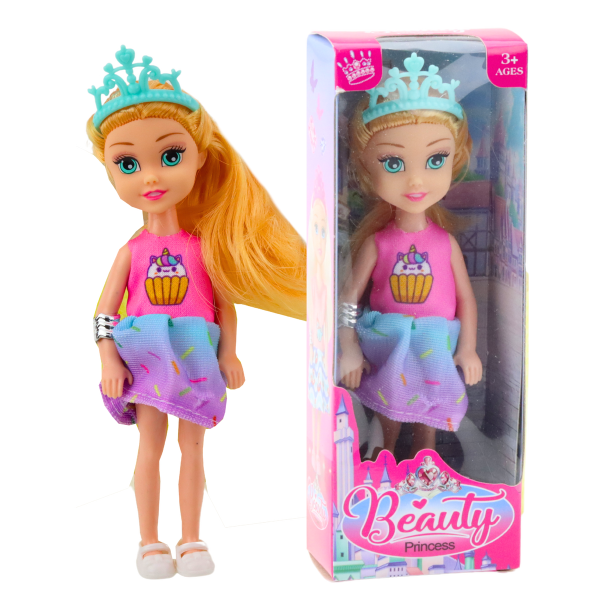 Mini Princess Doll With Crown Colorful Dress 14cm Mix