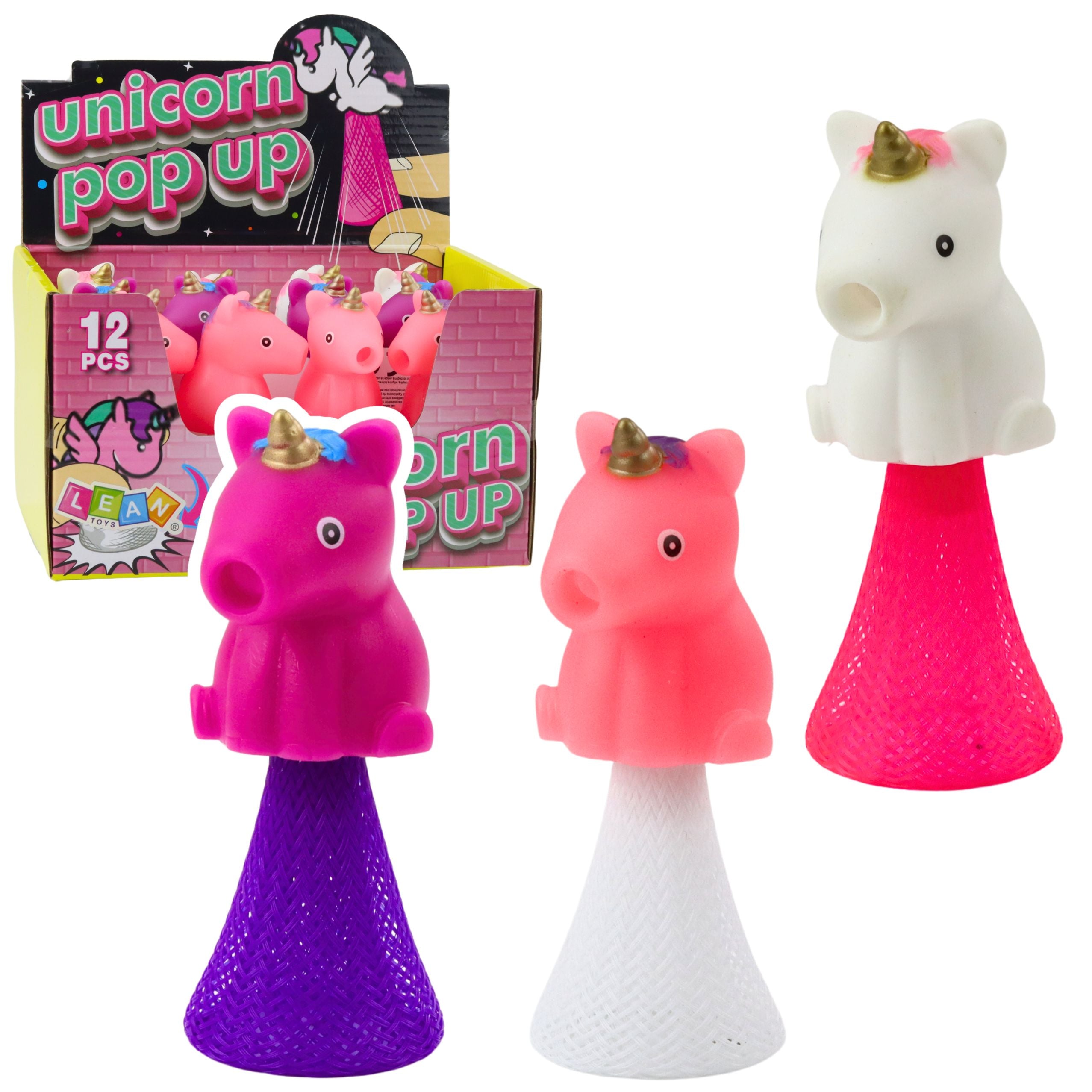 Jumping Unicorn On Spring Pop Up White Pink 10cm Mix