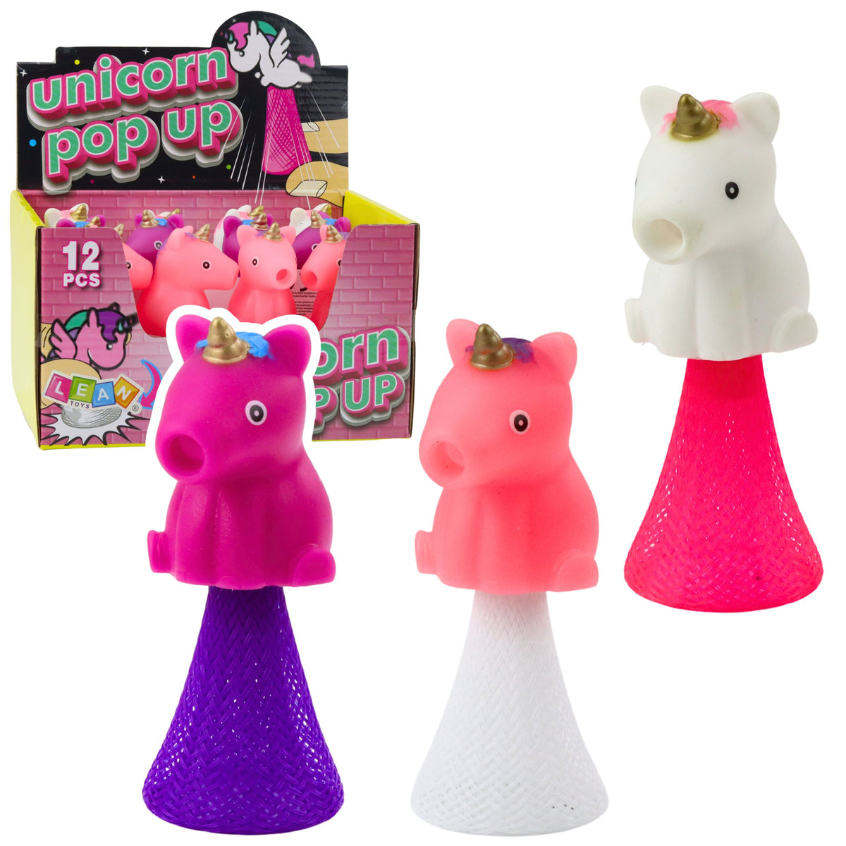 Jumping Unicorn On Spring Pop Up White Pink 10cm Mix