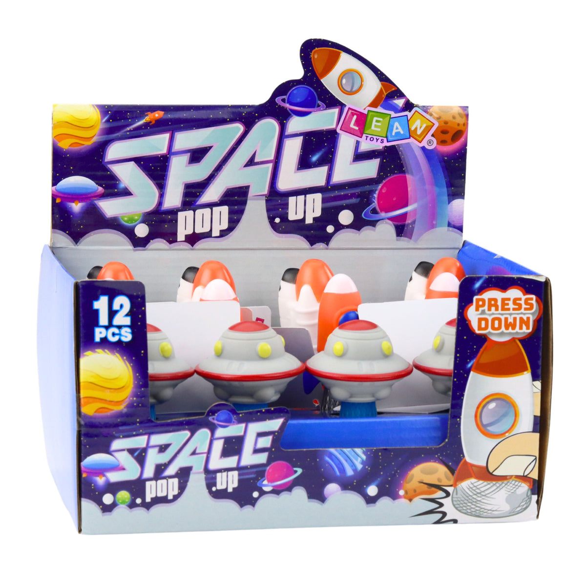 Jumping Spaceship On Spring Colorful Lights 11cm Mix