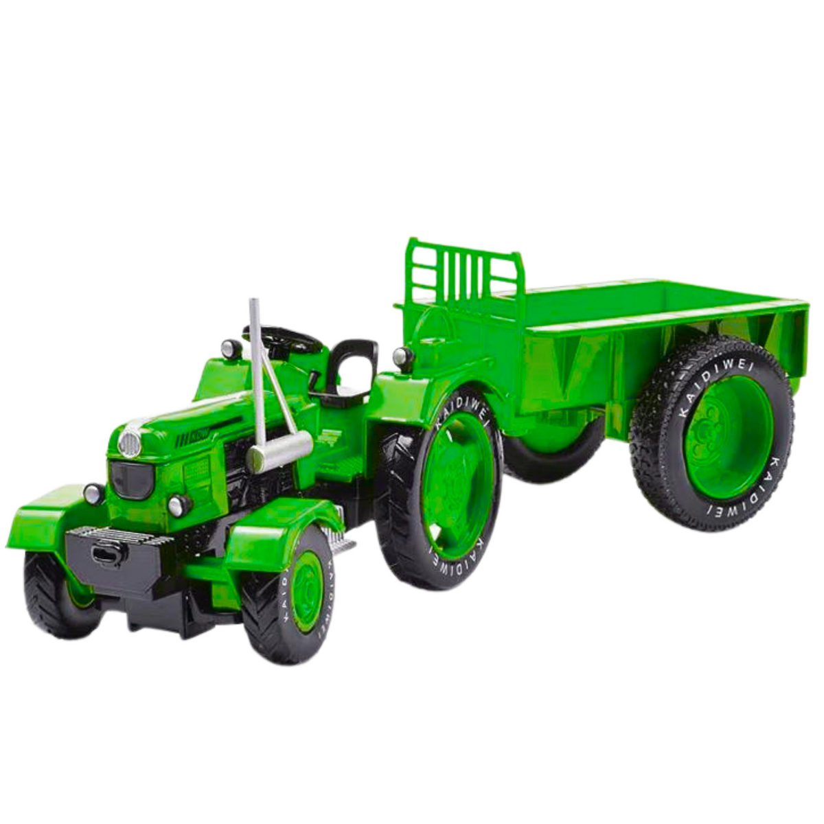 Fém mezőgazdasági traktor pótkocsival zöld 1:18