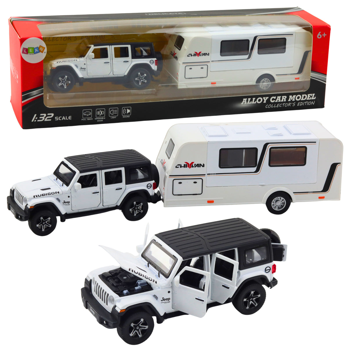 Set Of Car Off-road Camper Metal Drive Lights Sounds White 1:32
