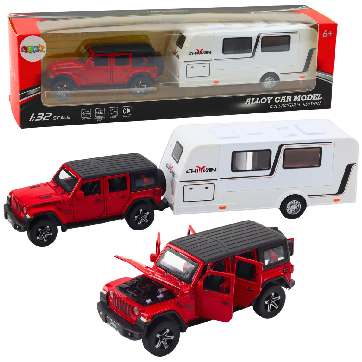 Set Of Car Off-road Camper Metal Drive Lights Sounds Red 1:32