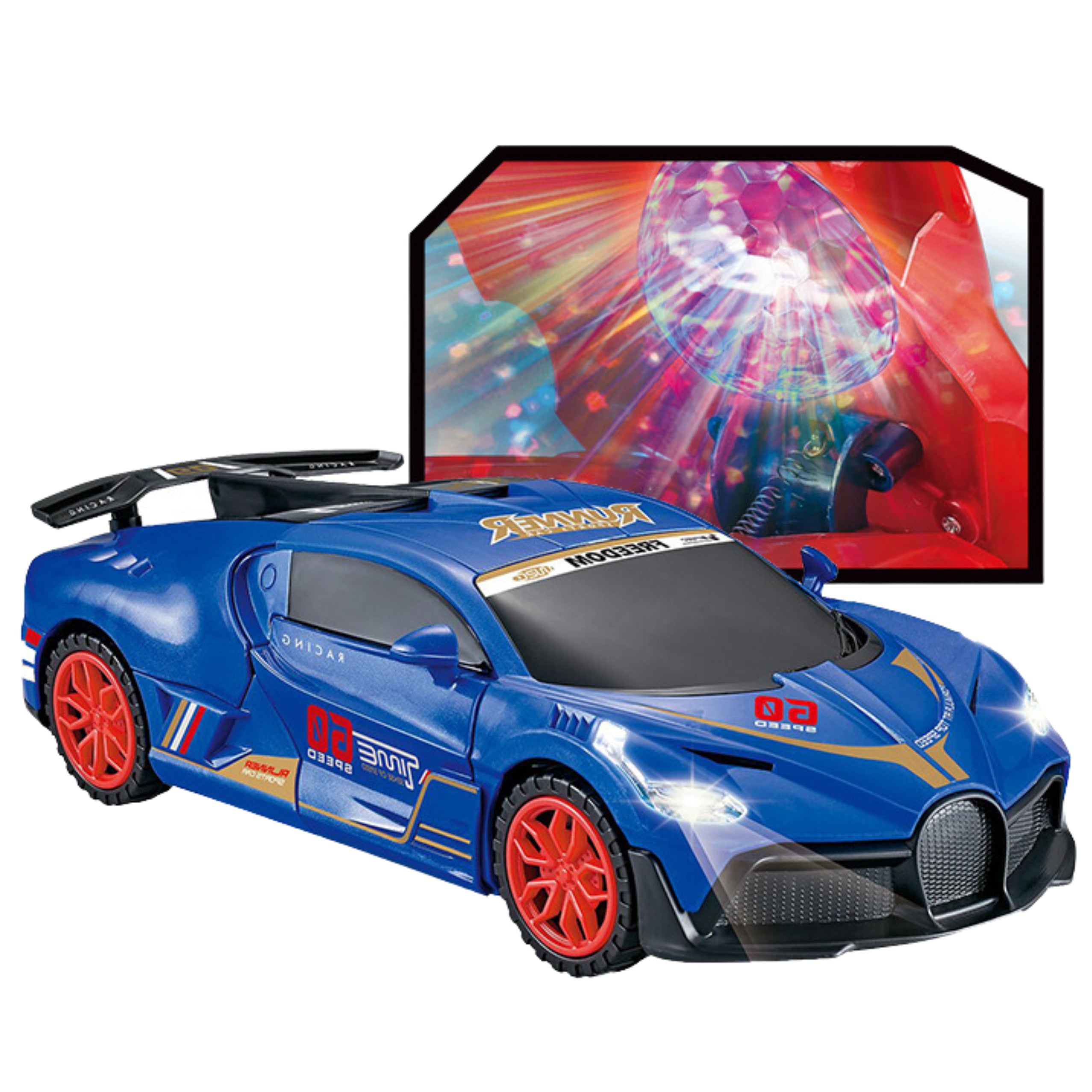 Sports Car Obstacle Sensor Led Ball 360° Rotation Lights Sound Blue