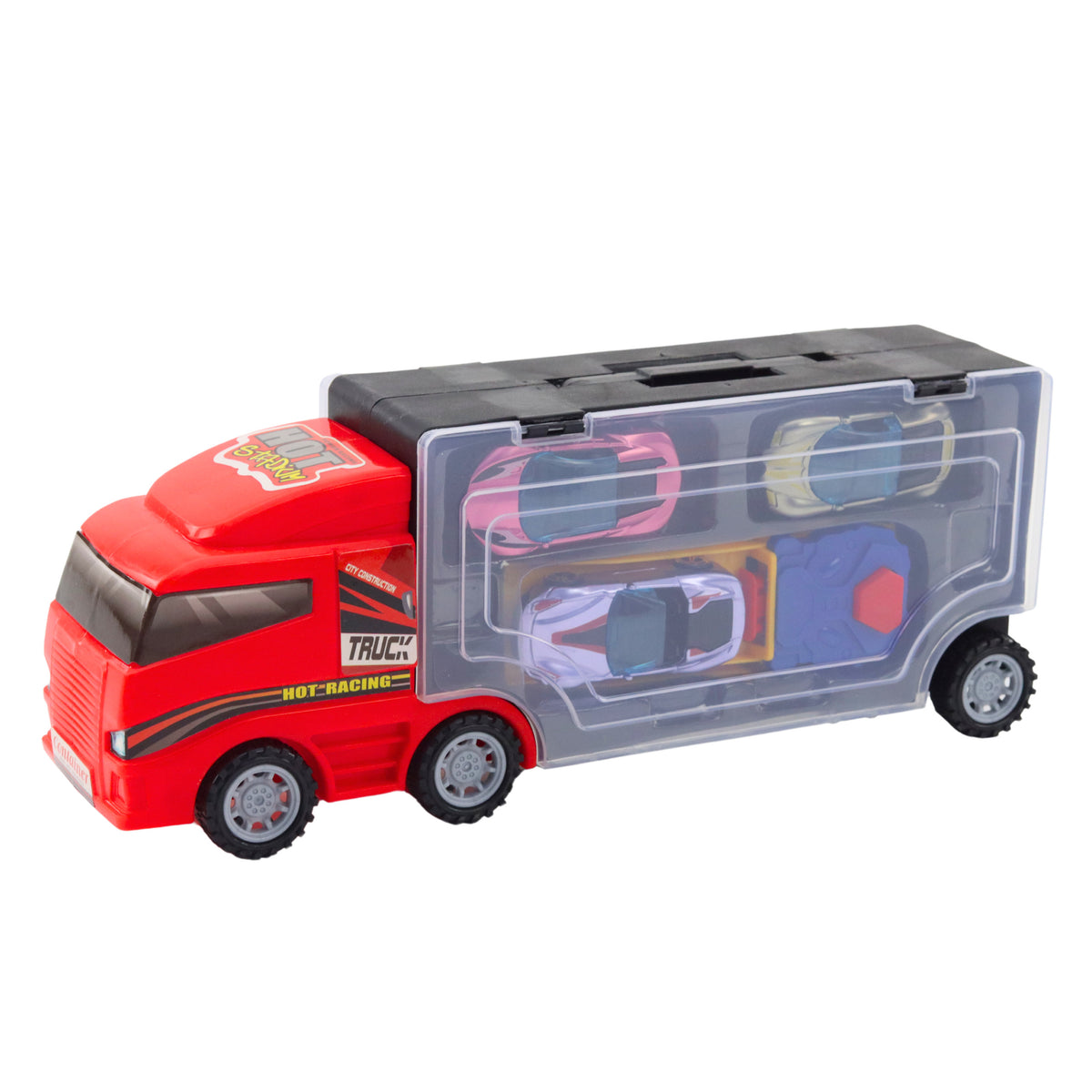 Truck With Garage With Cars Launcher 3pcs Red