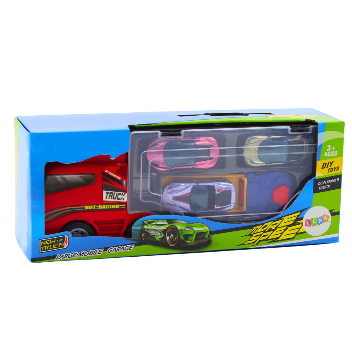 Truck With Garage With Cars Launcher 3pcs Red
