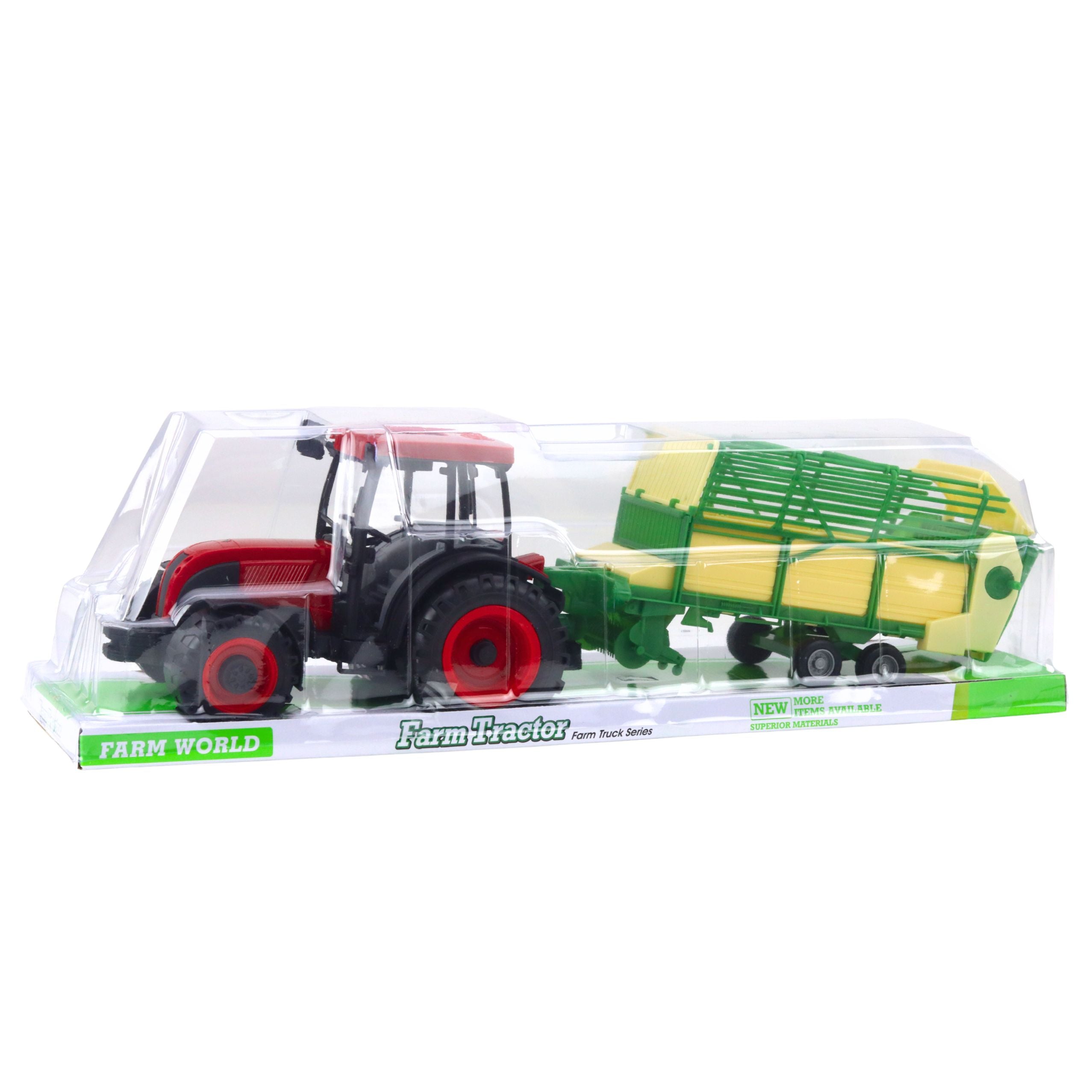Agricultural Farm Tractor With Green And Yellow Trailer Red 50cm