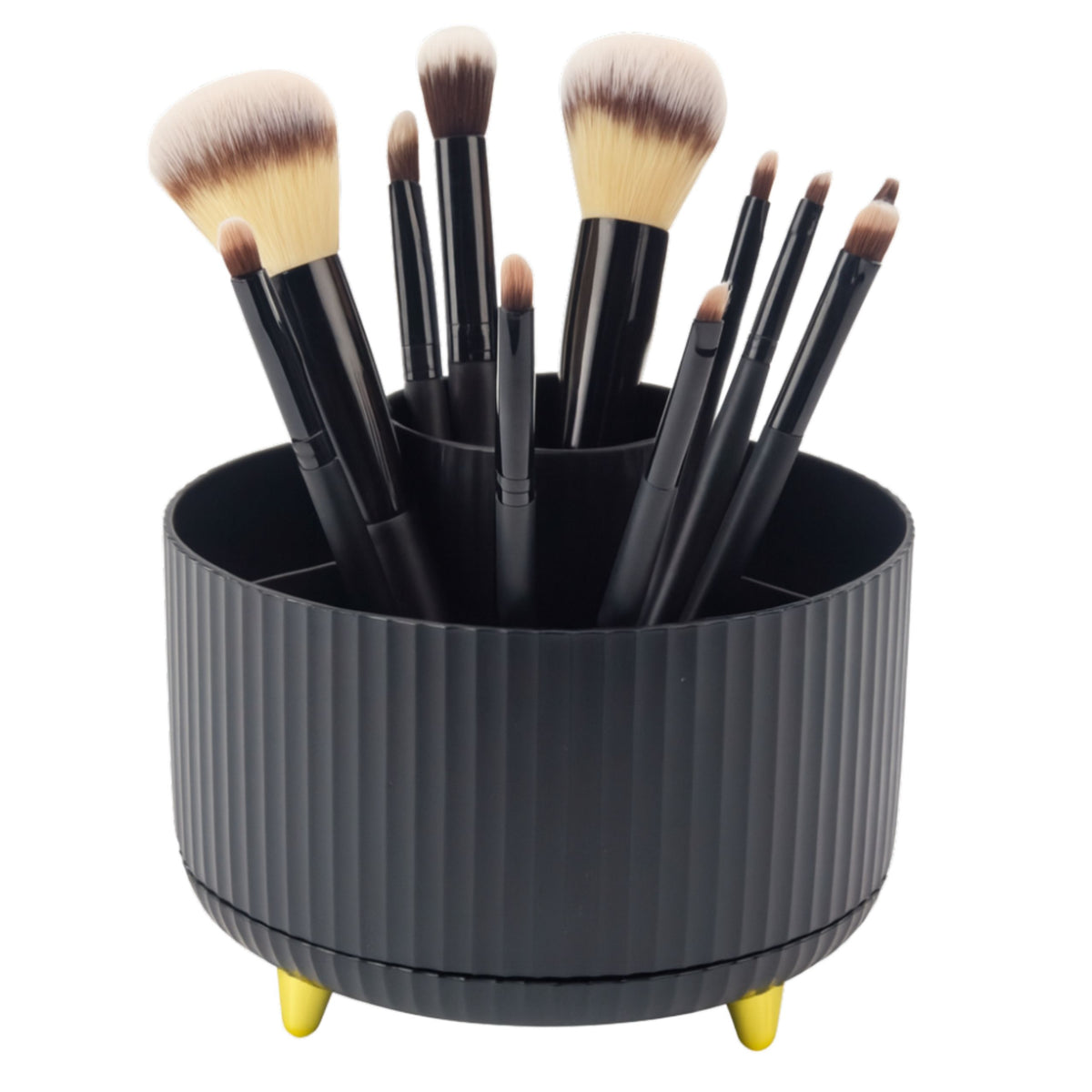 360° Rotating Cosmetic Brush Organizer With 5 Compartments Black
