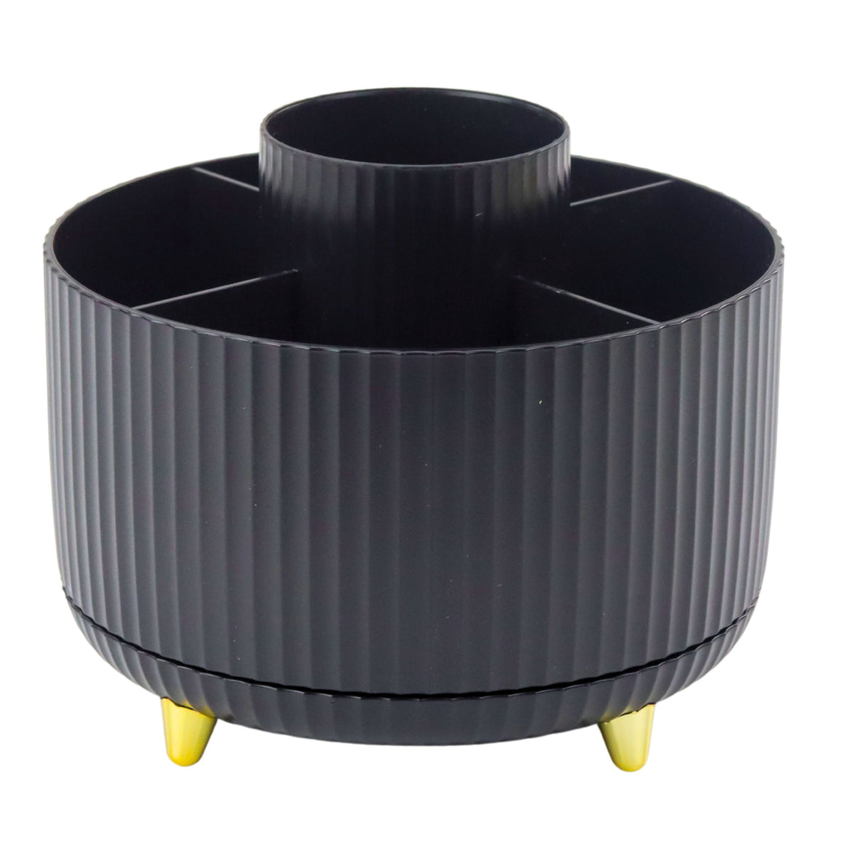 360° Rotating Cosmetic Brush Organizer With 5 Compartments Black