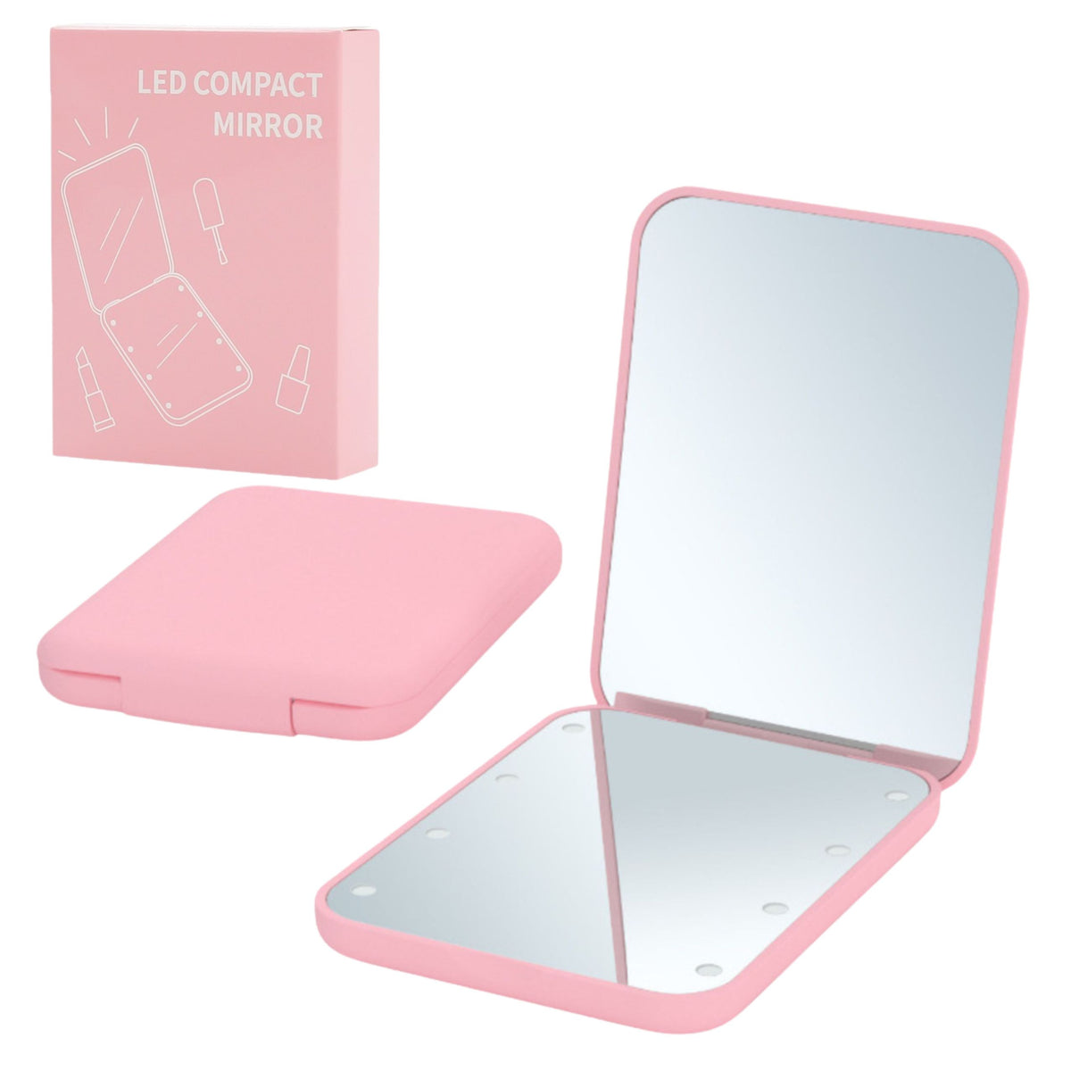 Pocket Makeup Mirror With Led Lights Pink