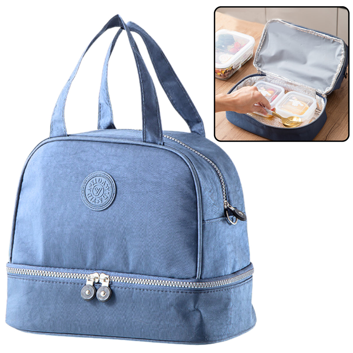 Thermisch isolerende ontbijttas met verstelbare riem Blauw 27cm