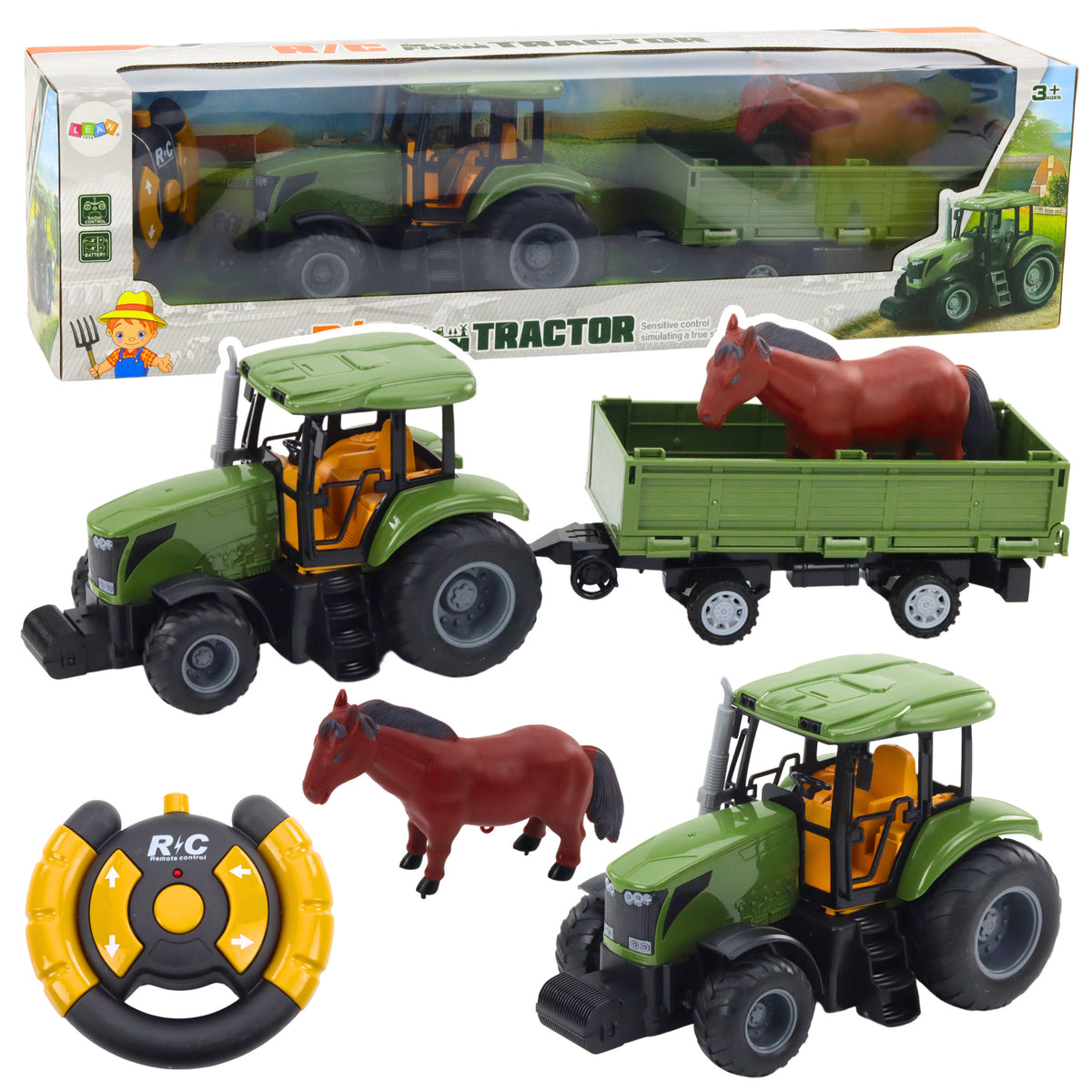 Rc Remote Controlled Tractor With Trailer And Horse Set