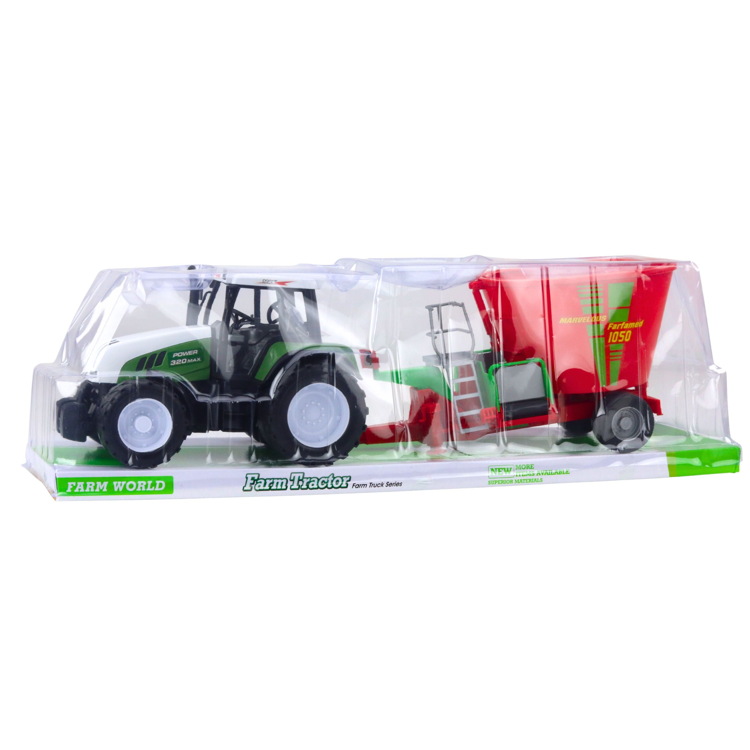 Green Agricultural Tractor With Trailer And Feed Mixer 50cm