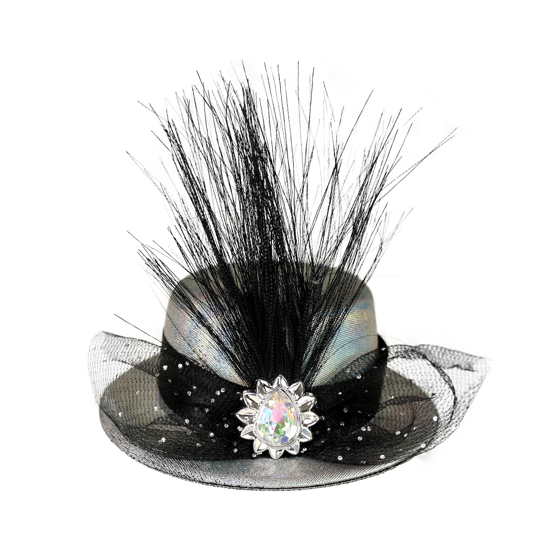 Mini srebrny kapelusz z siecią dla dorosłych