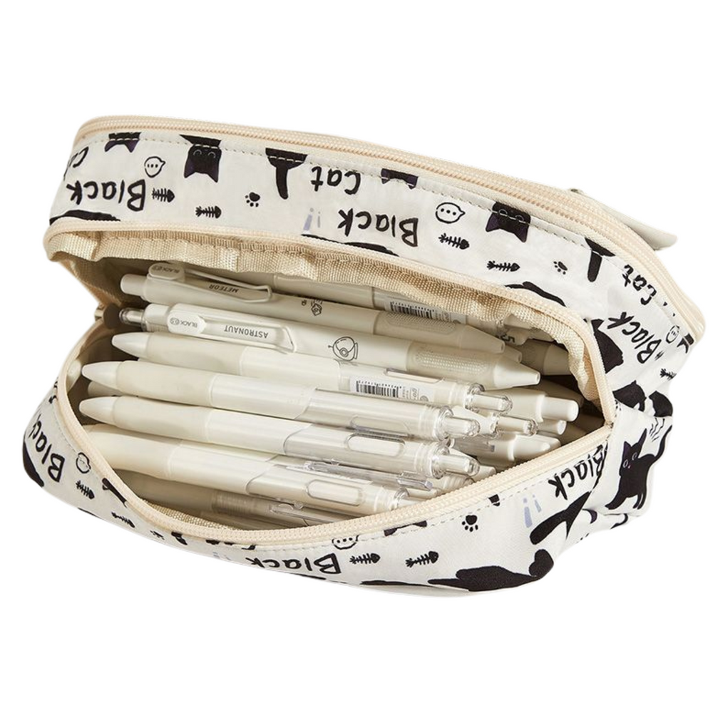 Pencil Case School Kit Black Cats White 21cm