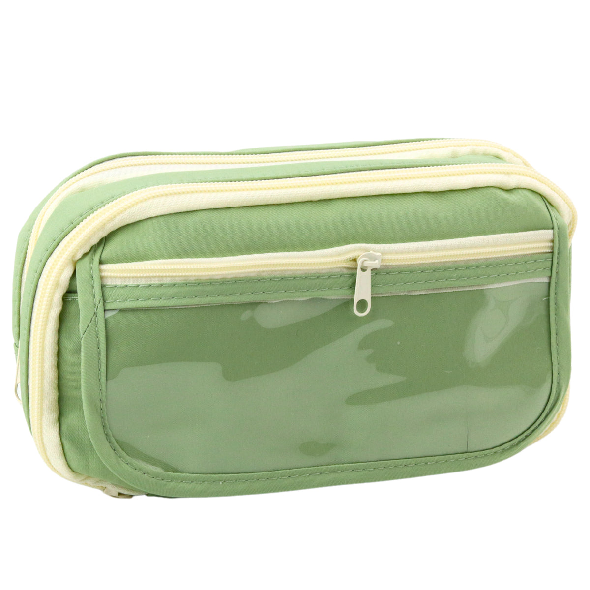 School Pencil Case Two-compartment With Pockets Capacious Green 22cm