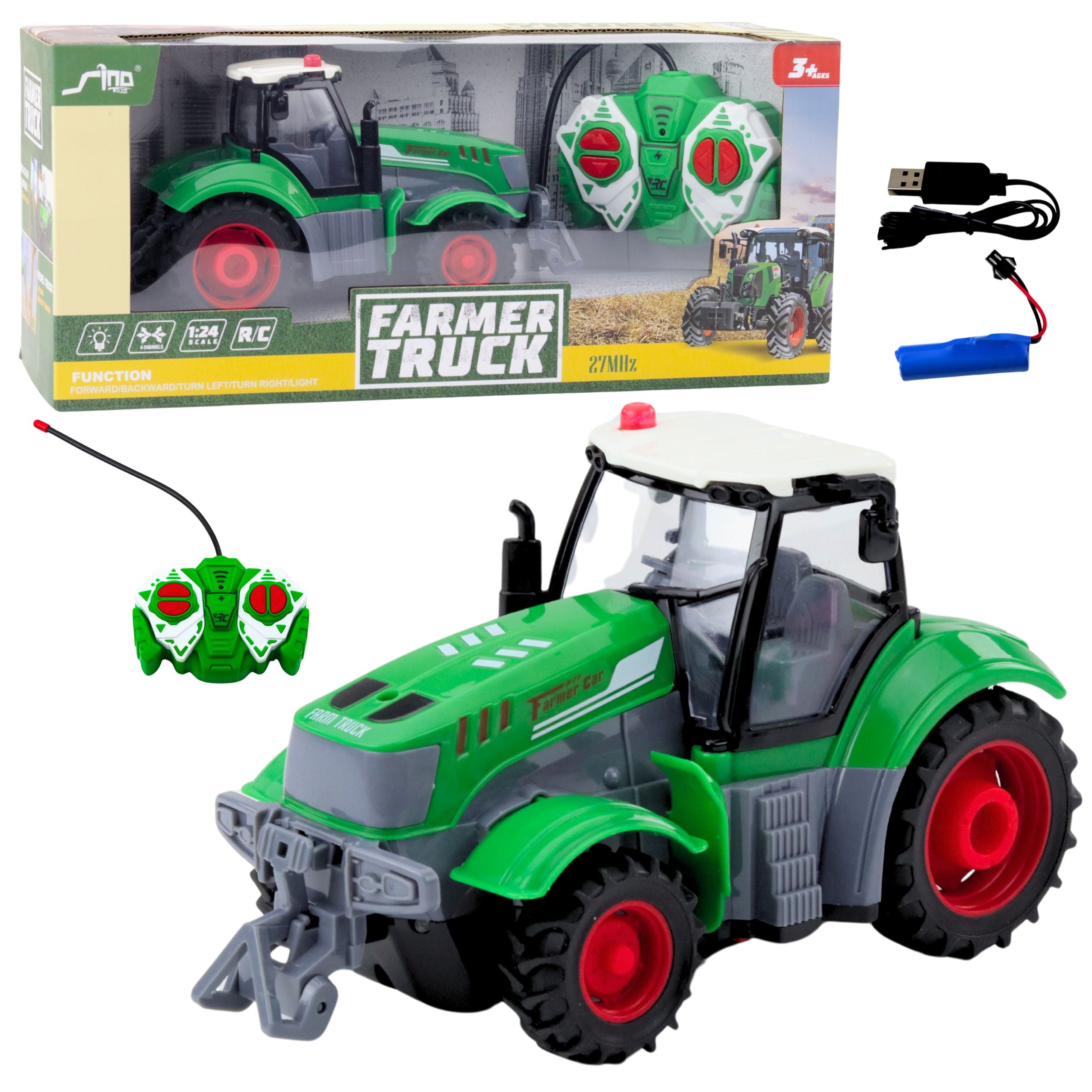 Remote Controlled Rc Agricultural Tractor Green 1:24