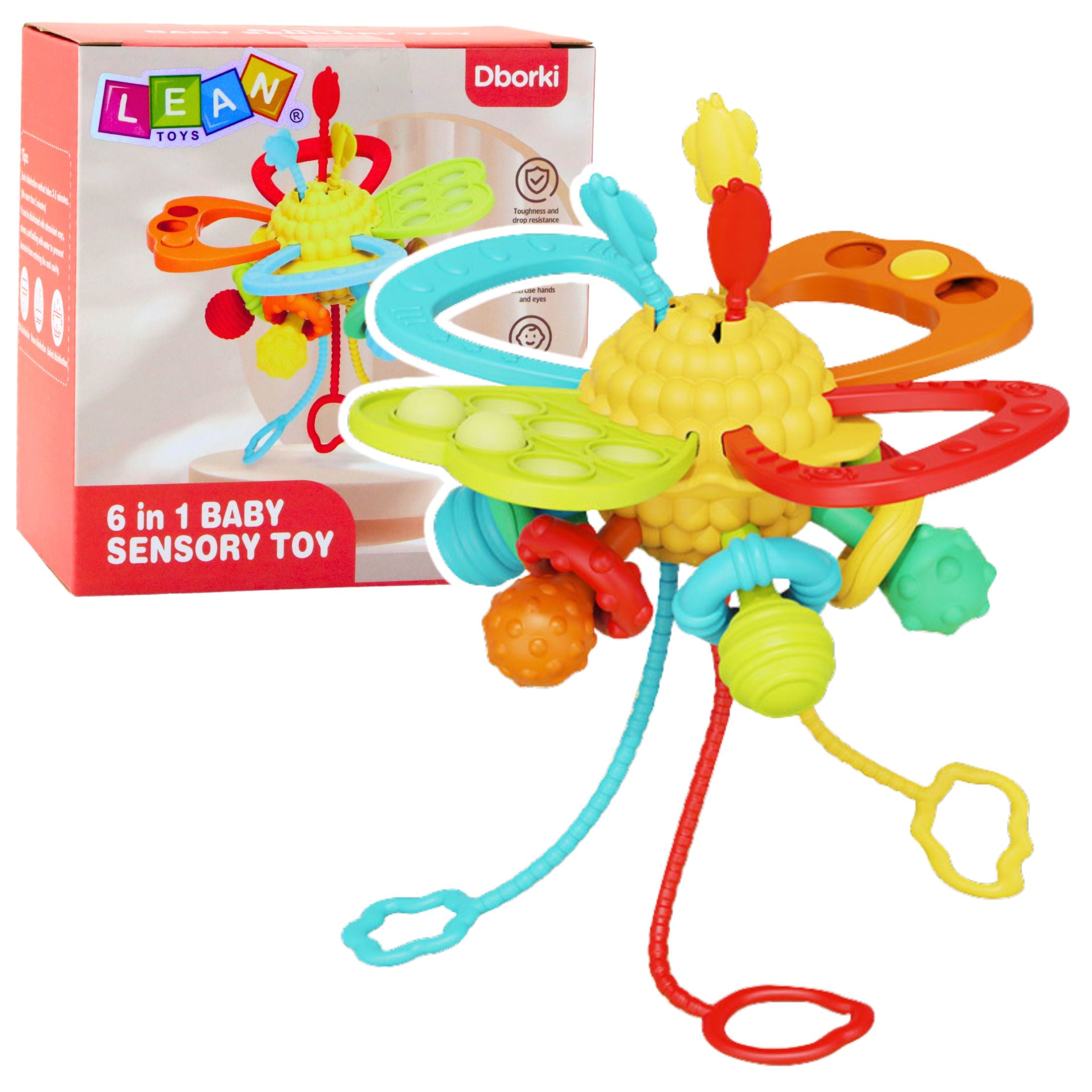 6-in-1 Sensory Toy Teether Pull Strings Pop-it Colorful