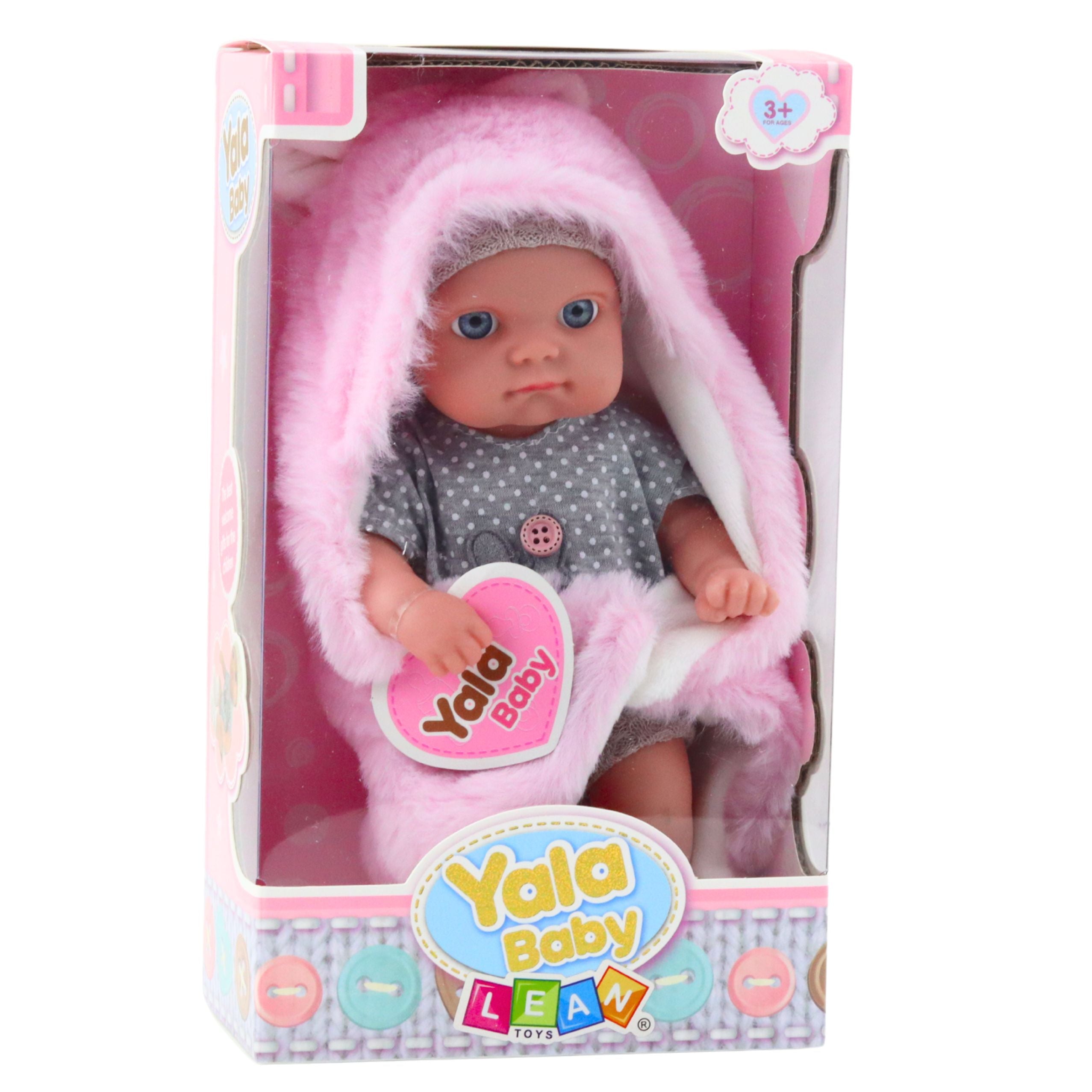 Babypuppe Im Grauen Pyjama Mit Rosa Hasendecke 23 Cm