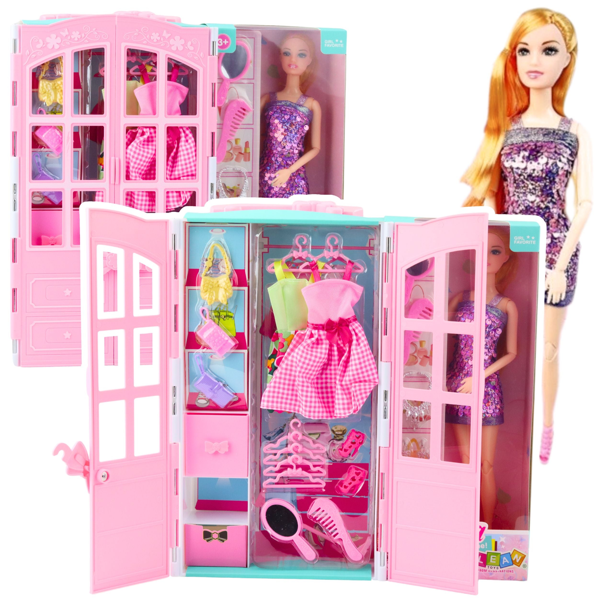 Doll Set With Wardrobe Accessories Clothes Fashion Dress Up For Girls