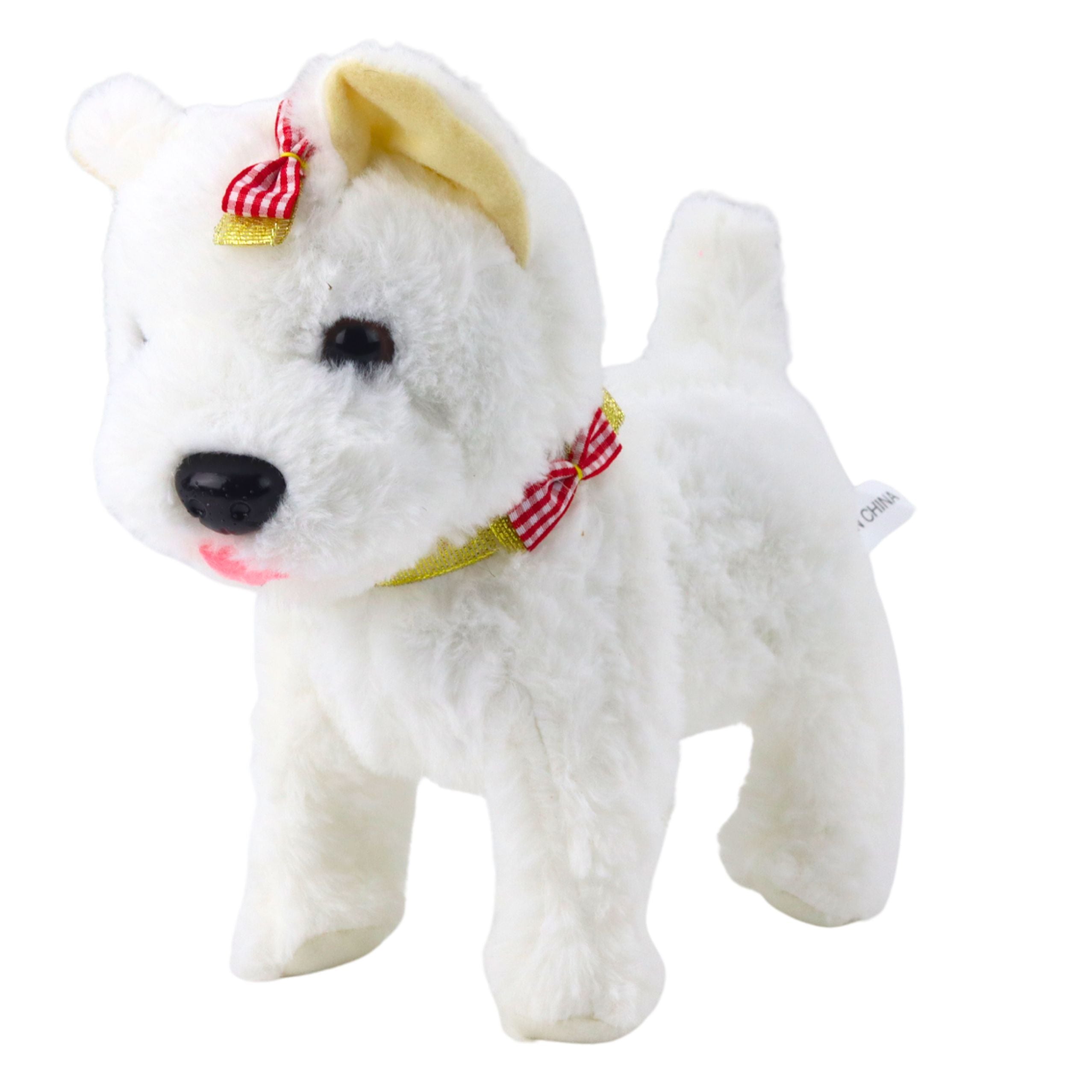 Interactive Dog With Bows On A Leash Walks And Barks White
