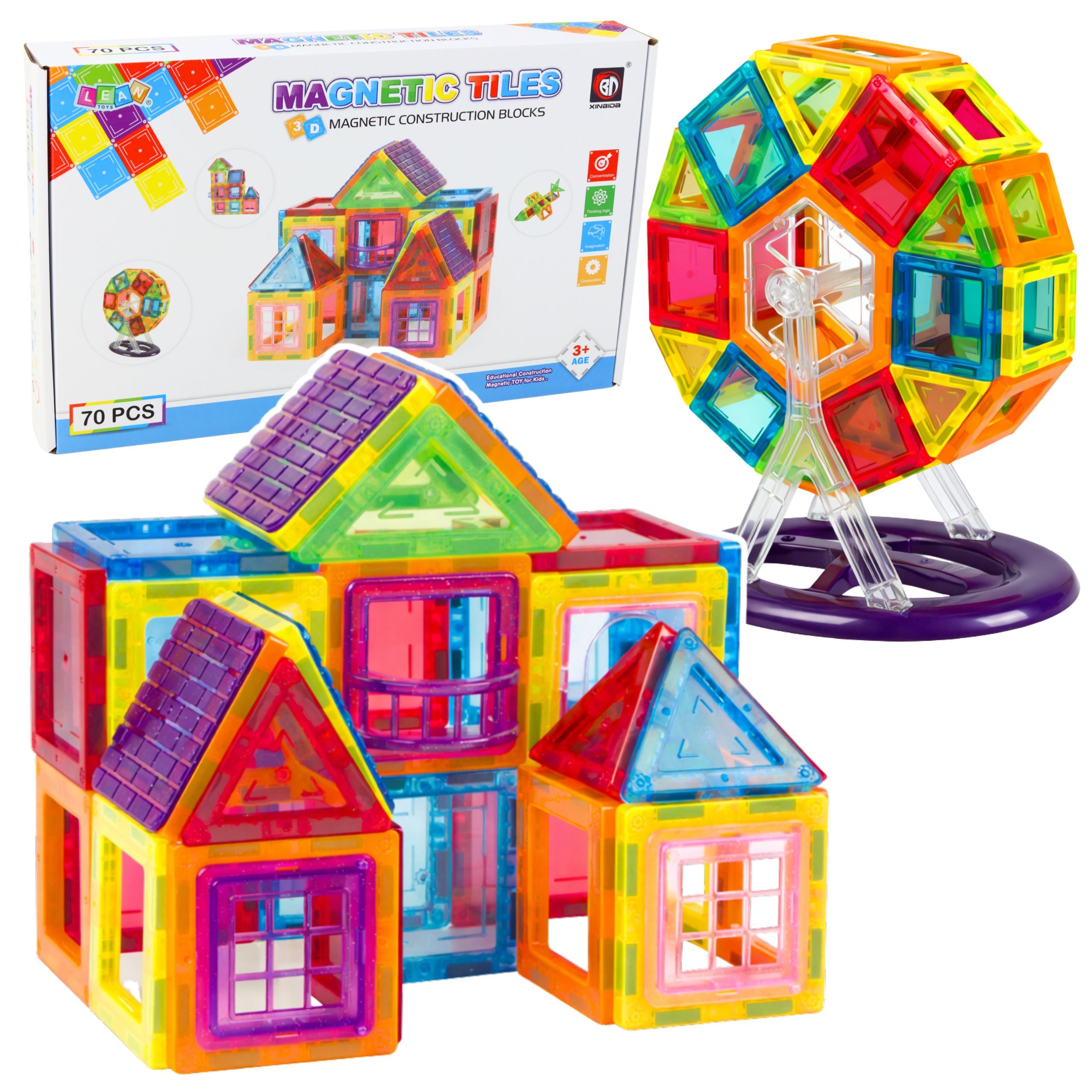 Set Of Magnetic Building Blocks Educational Colorful 70 Pcs