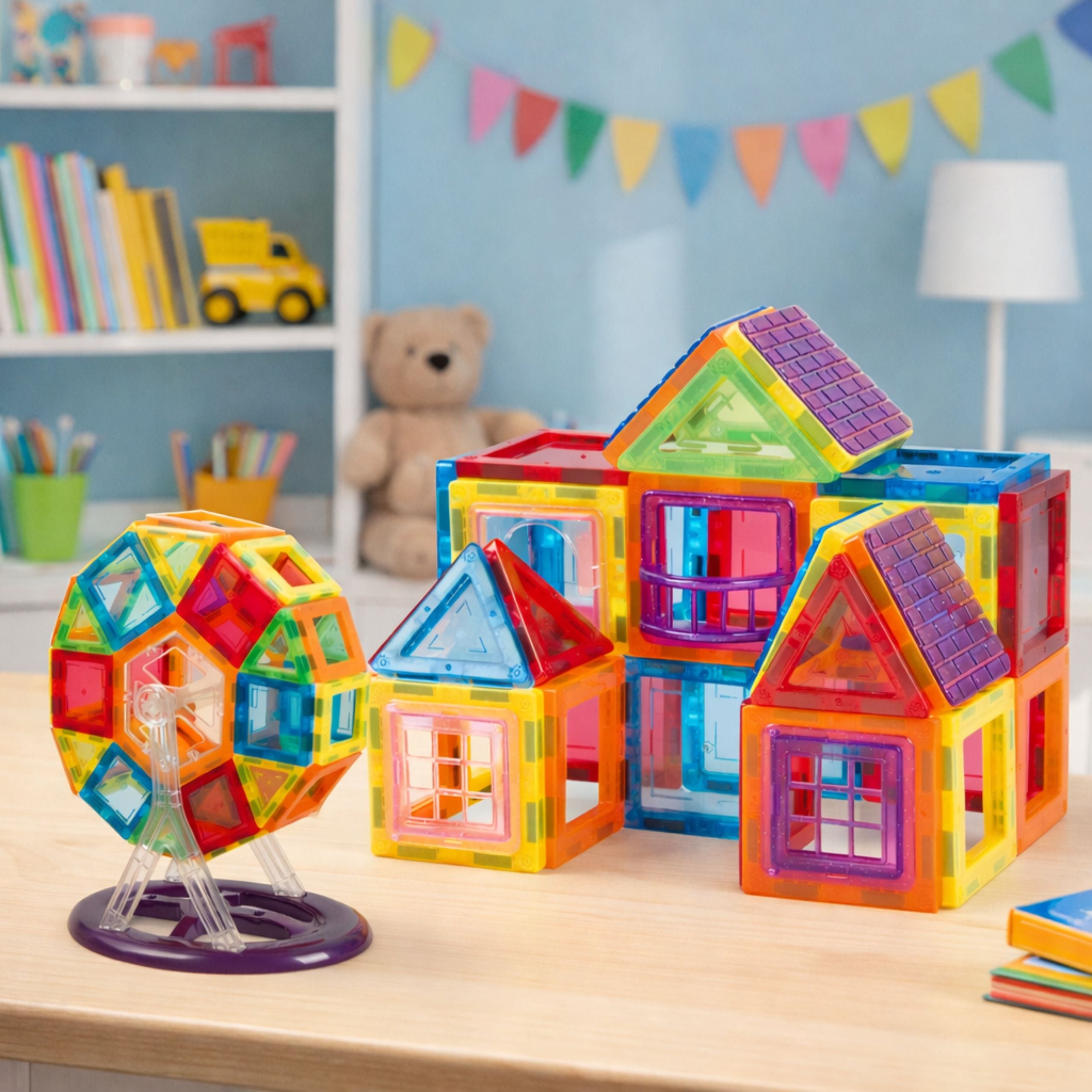 Set Of Magnetic Building Blocks Educational Colorful 70 Pcs