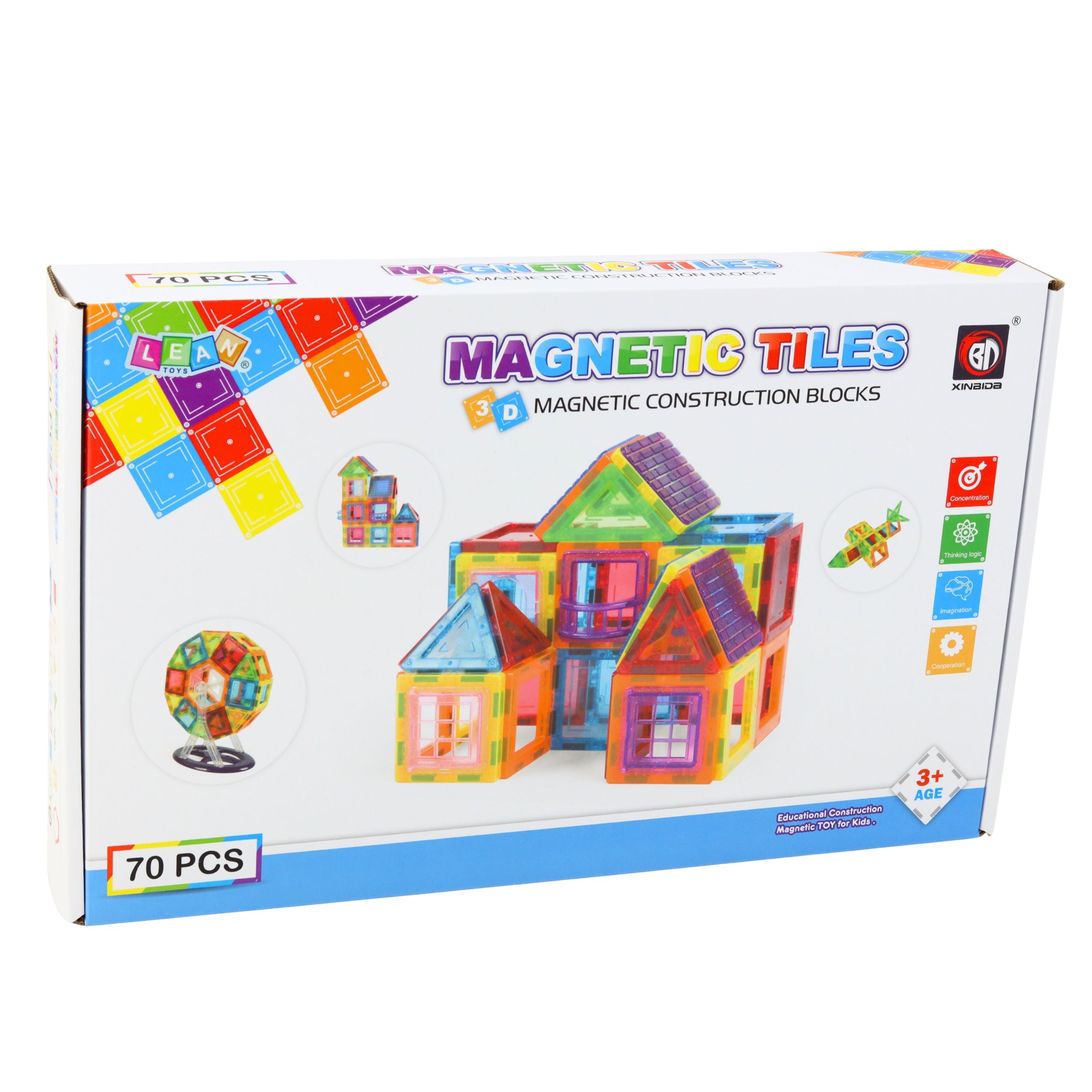 Set Of Magnetic Building Blocks Educational Colorful 70 Pcs