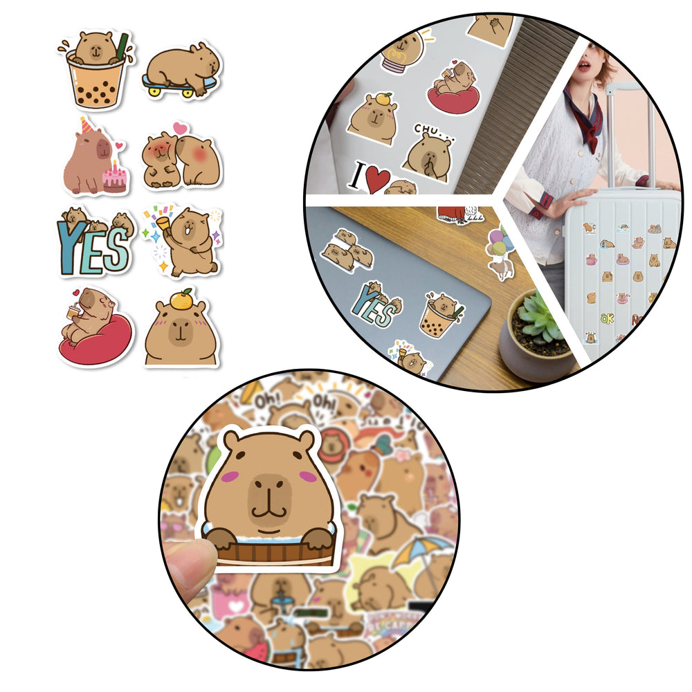 Set Of Capybara Paper Stickers Various Patterns 100pcs.