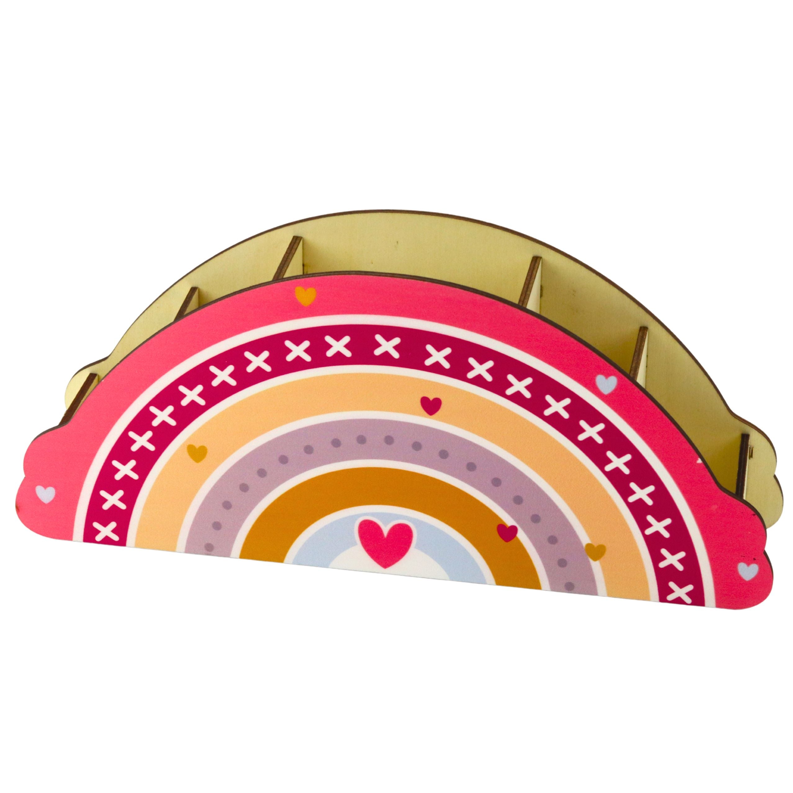 Wooden Desk Organizer For Kids Rainbow Pink