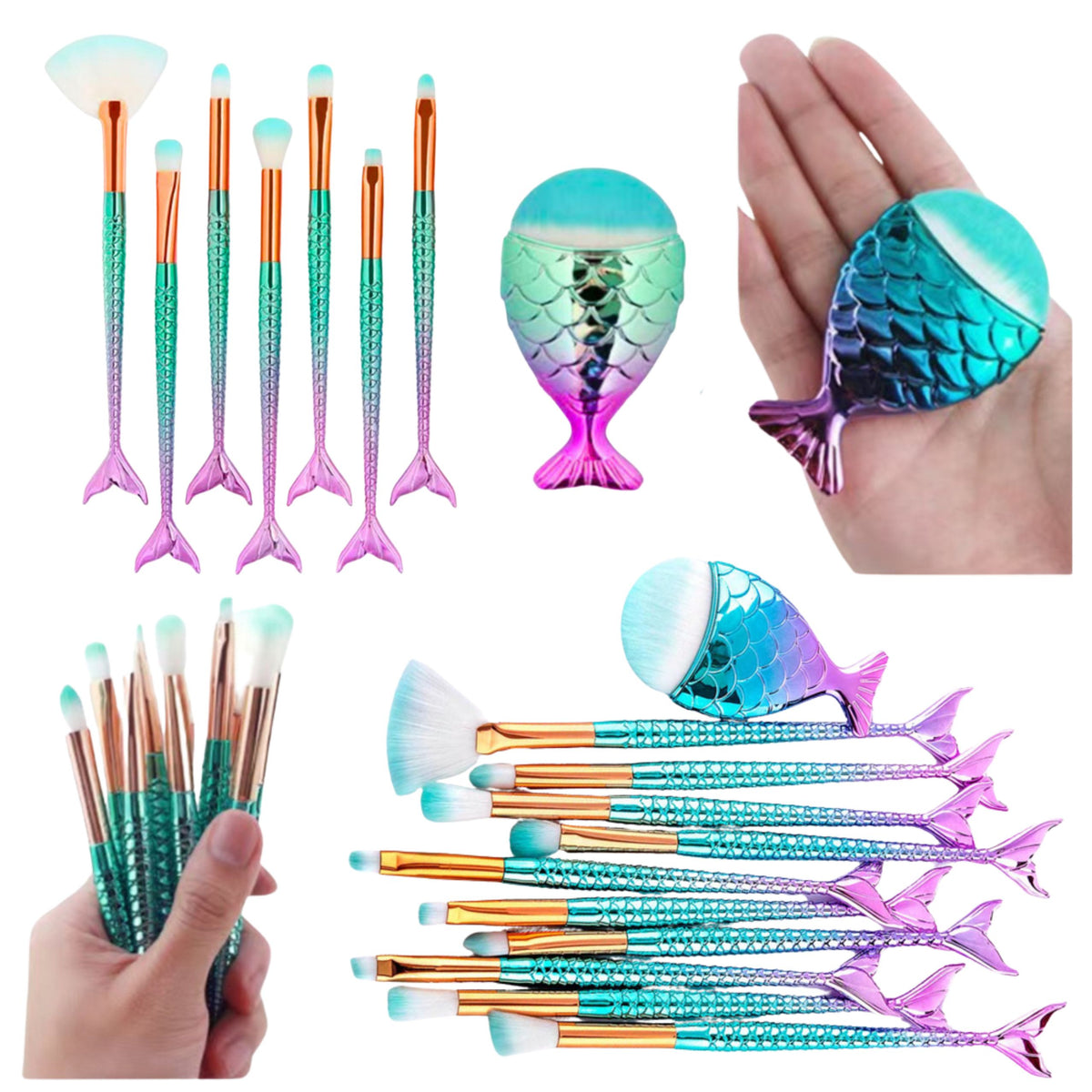 Mermaid Tail Makeup Brush Set Purple-green 8pcs.