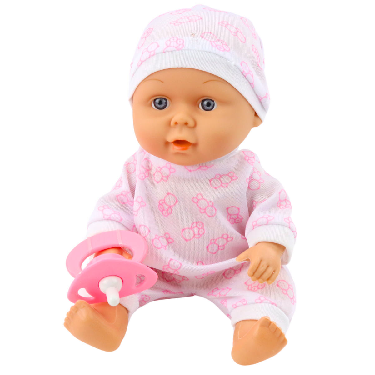 Baby Doll In Carrier Pajamas Cap Pacifier Pink