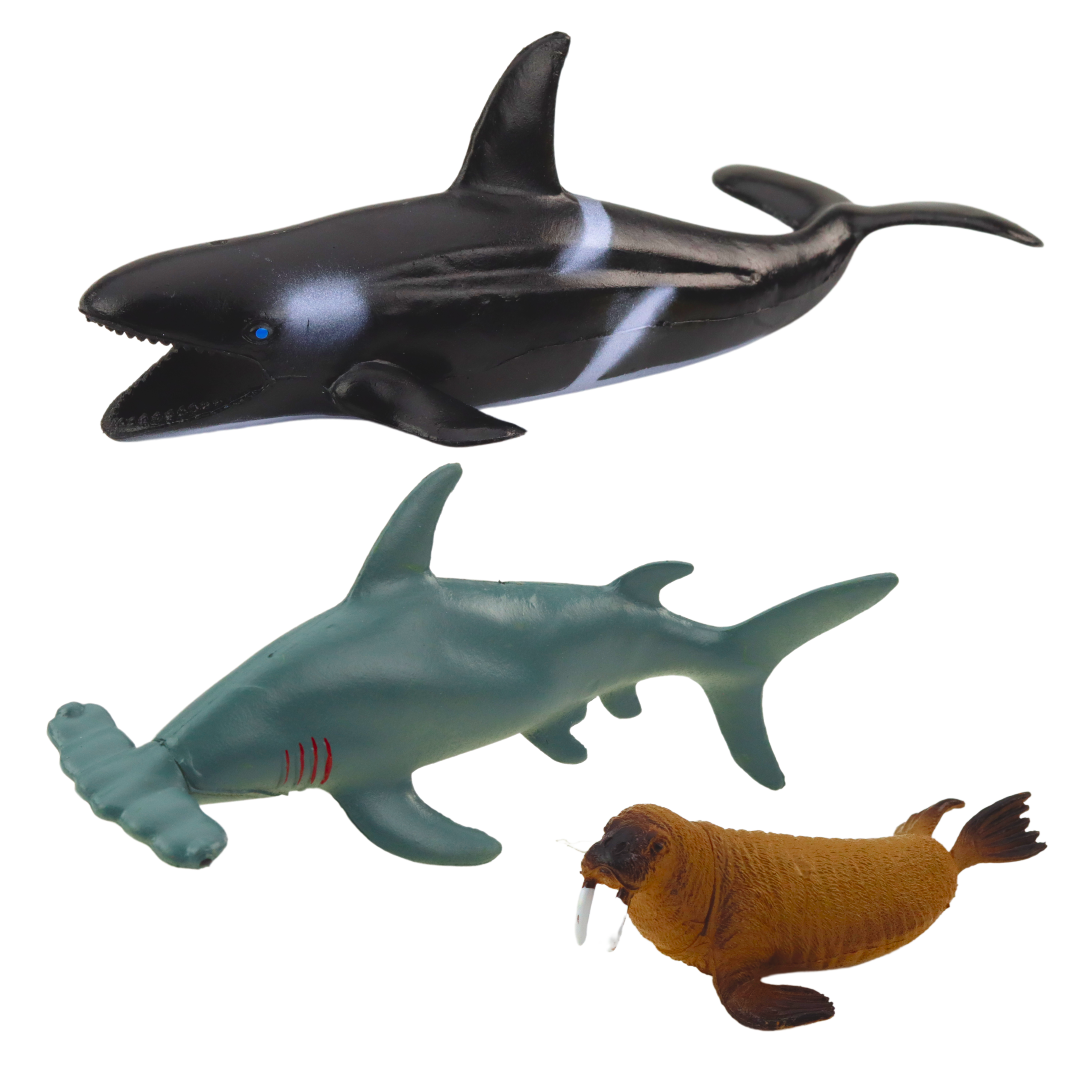 Set Of Sea Animals Figurines: Shark Hammerhead Killer Whale Horse Lobster Turtle 6pcs