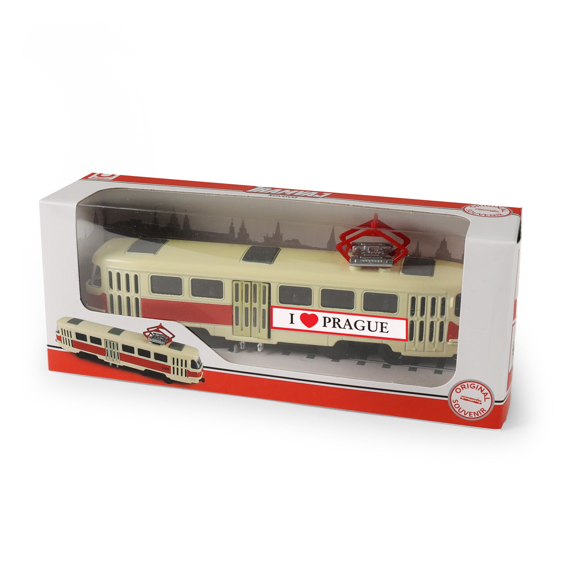 Kovová česká Retro Tram Červená 16 Cm Praha