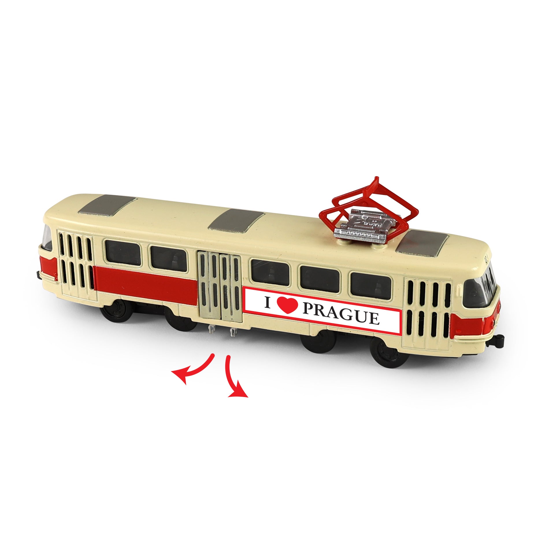 Kovová česká Retro Tram Červená 16 Cm Praha