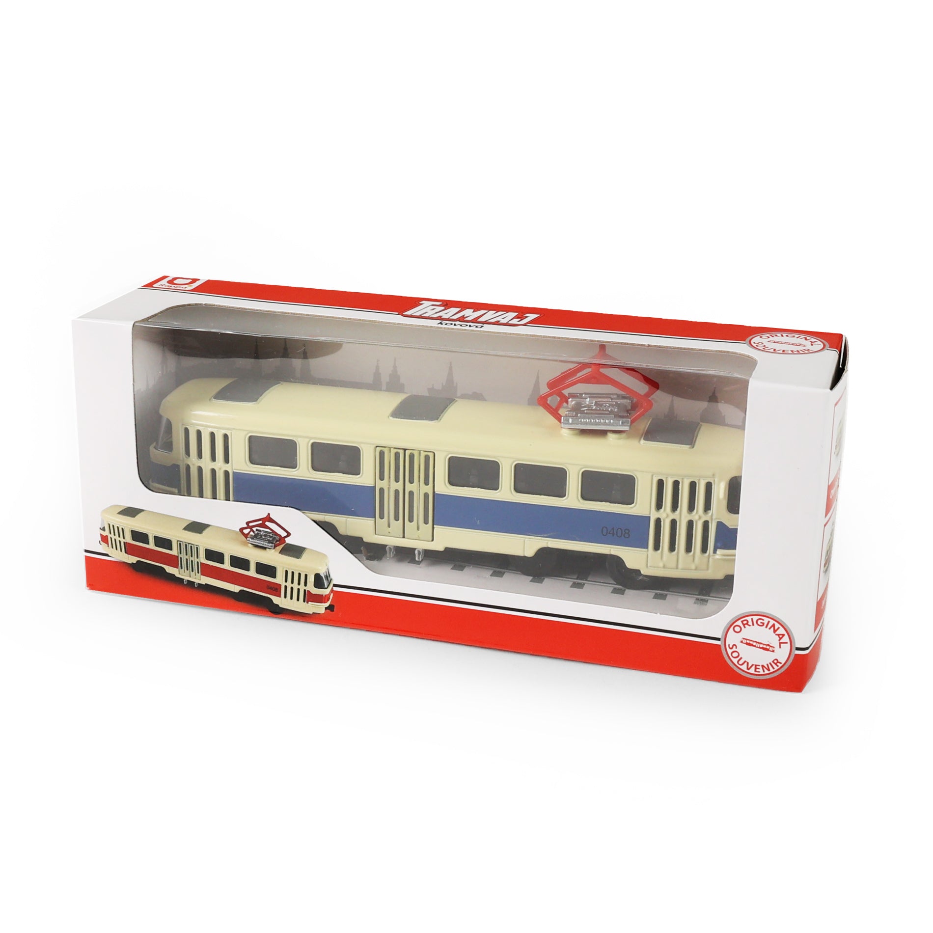 Kovová česká Retro Tram Modrá 16 Cm