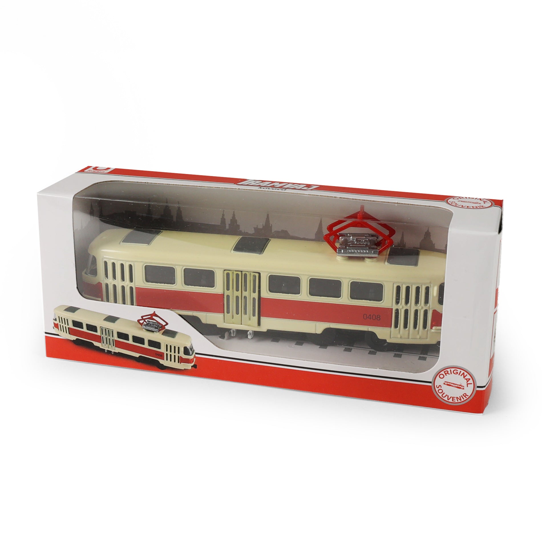 Kovová česká Retro Tram Červená 16 Cm