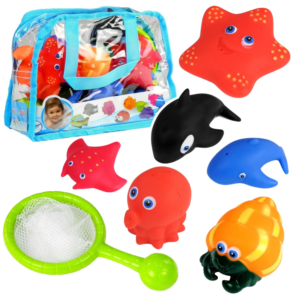 Set Of Sea Animals For Bathing Rubber Fishing Strainer 12 Pcs.
