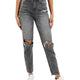 American Eagle Outfitters Mom Mulheres Jeans cinza escuro rasgado tornozelo