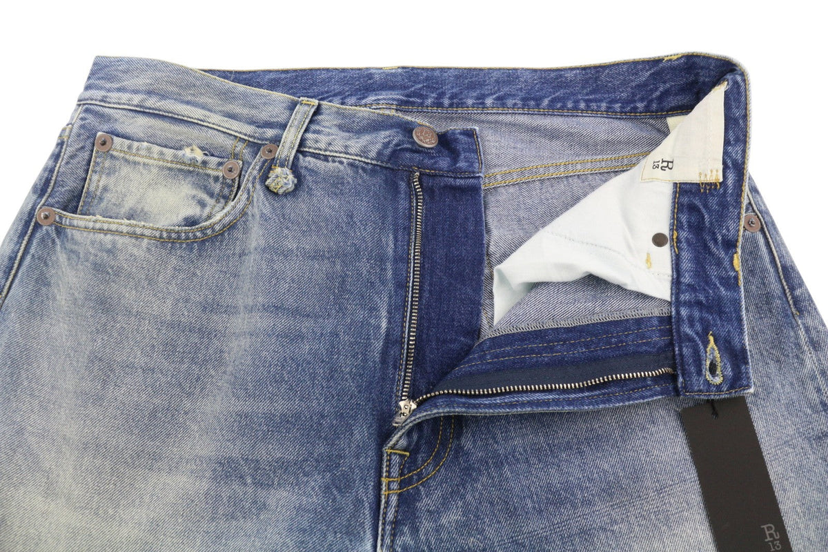 Vaqueros R13 X-bf con puños para mujer 29 Jasper Blue Whiskers Faded Cropped